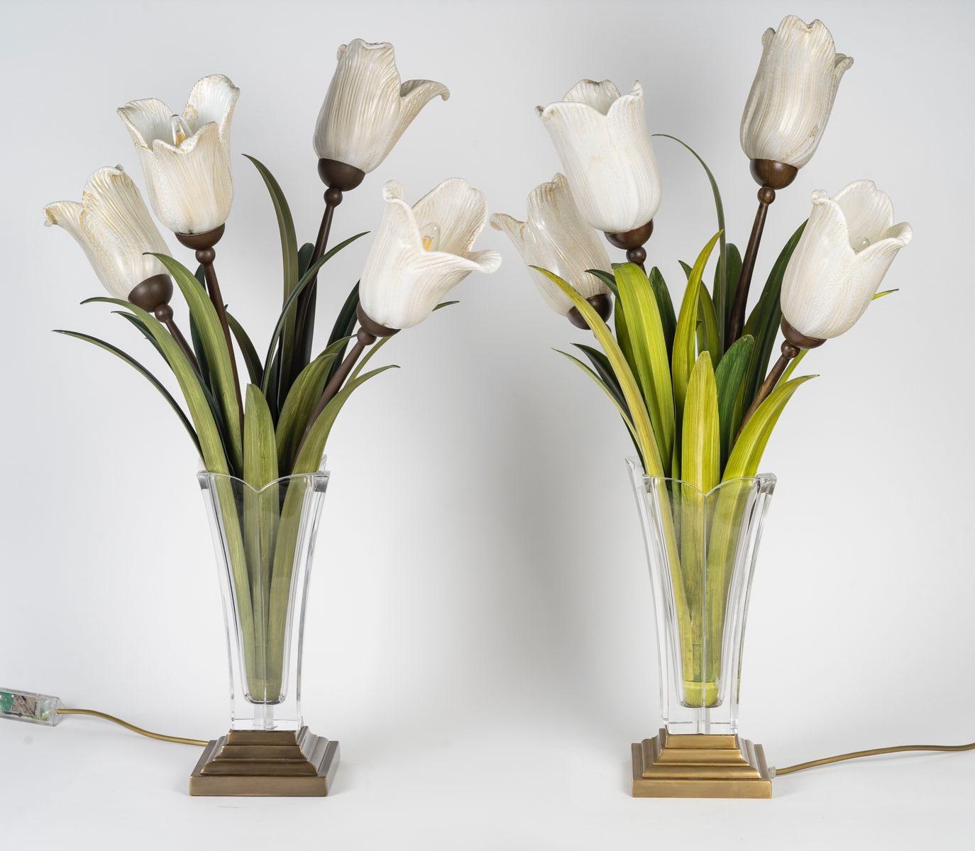 Paar Blumenvasen aus Murano-Glas um 1980 (Sonstiges) im Angebot