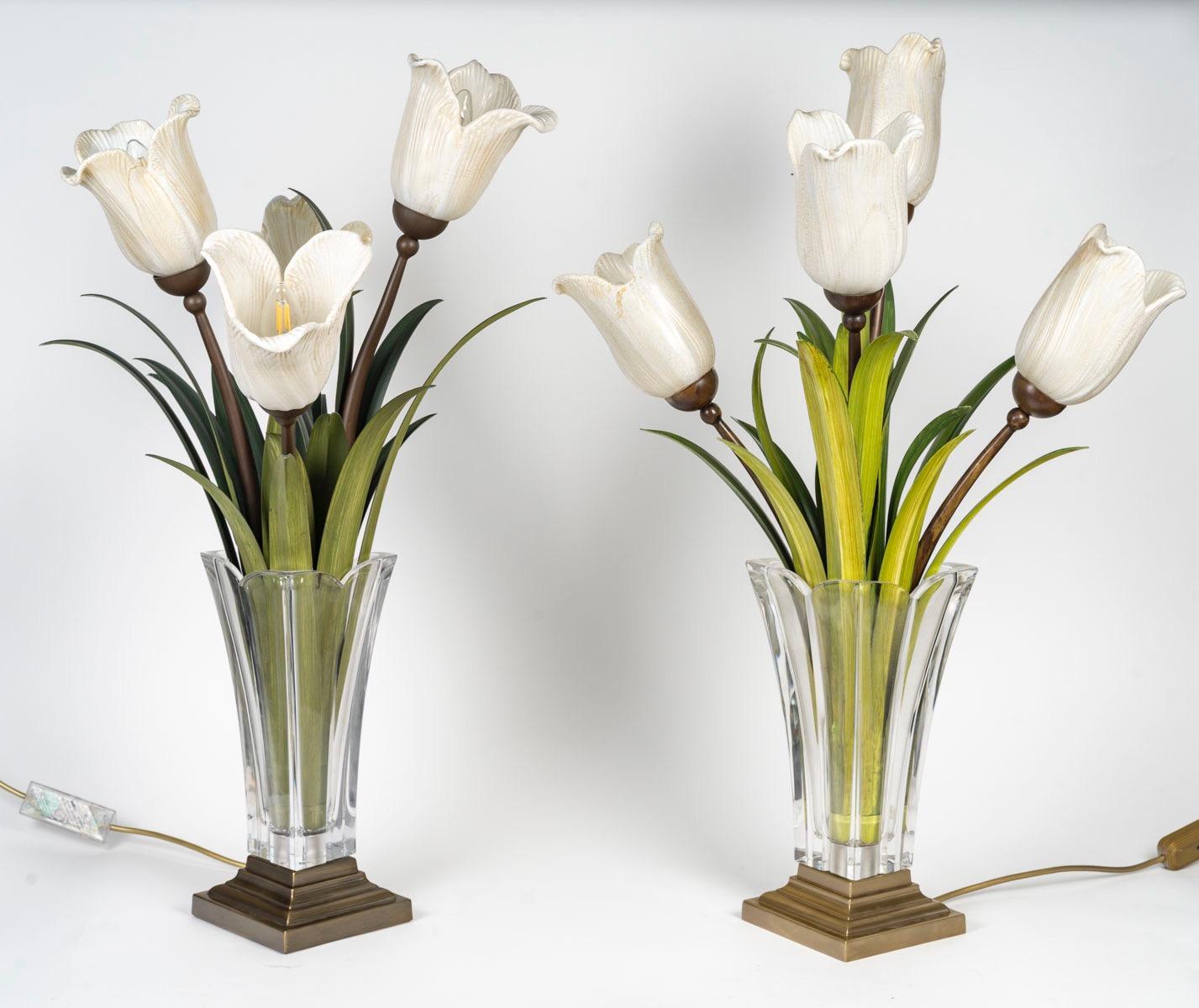 Paar Blumenvasen aus Murano-Glas um 1980 im Zustand „Relativ gut“ im Angebot in Saint-Ouen, FR