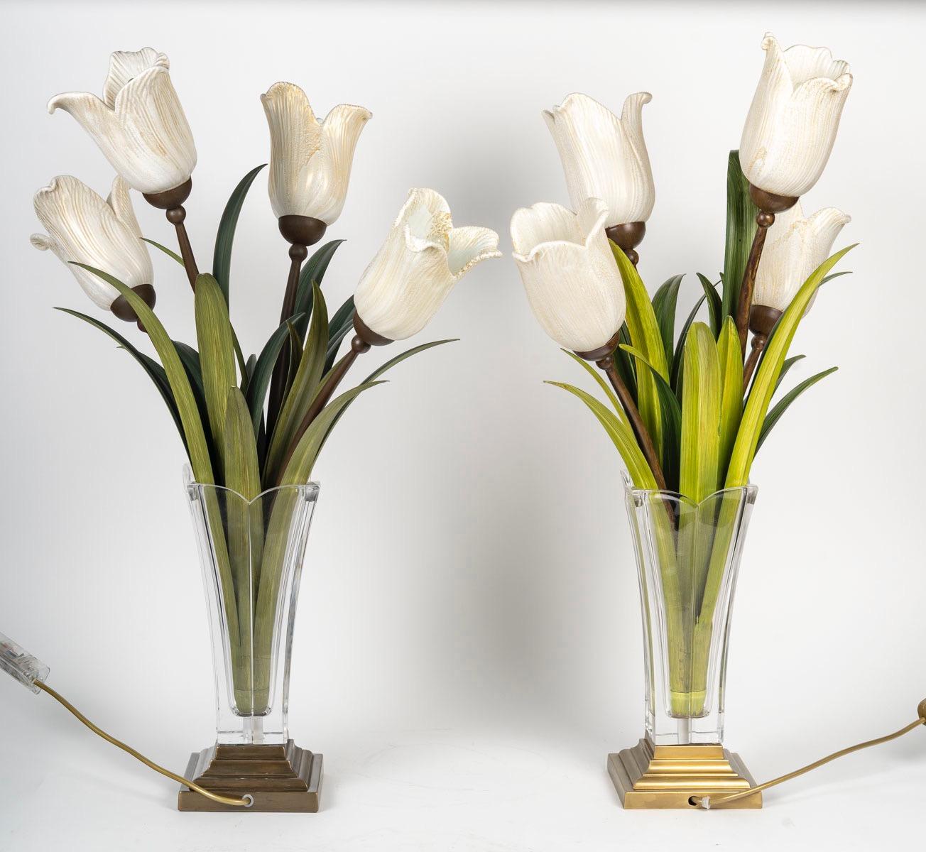 Paar Blumenvasen aus Murano-Glas um 1980 im Angebot 1