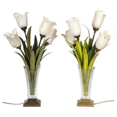 Pair of Vintage Murano Glass Flower Vases Lamps circa 1980