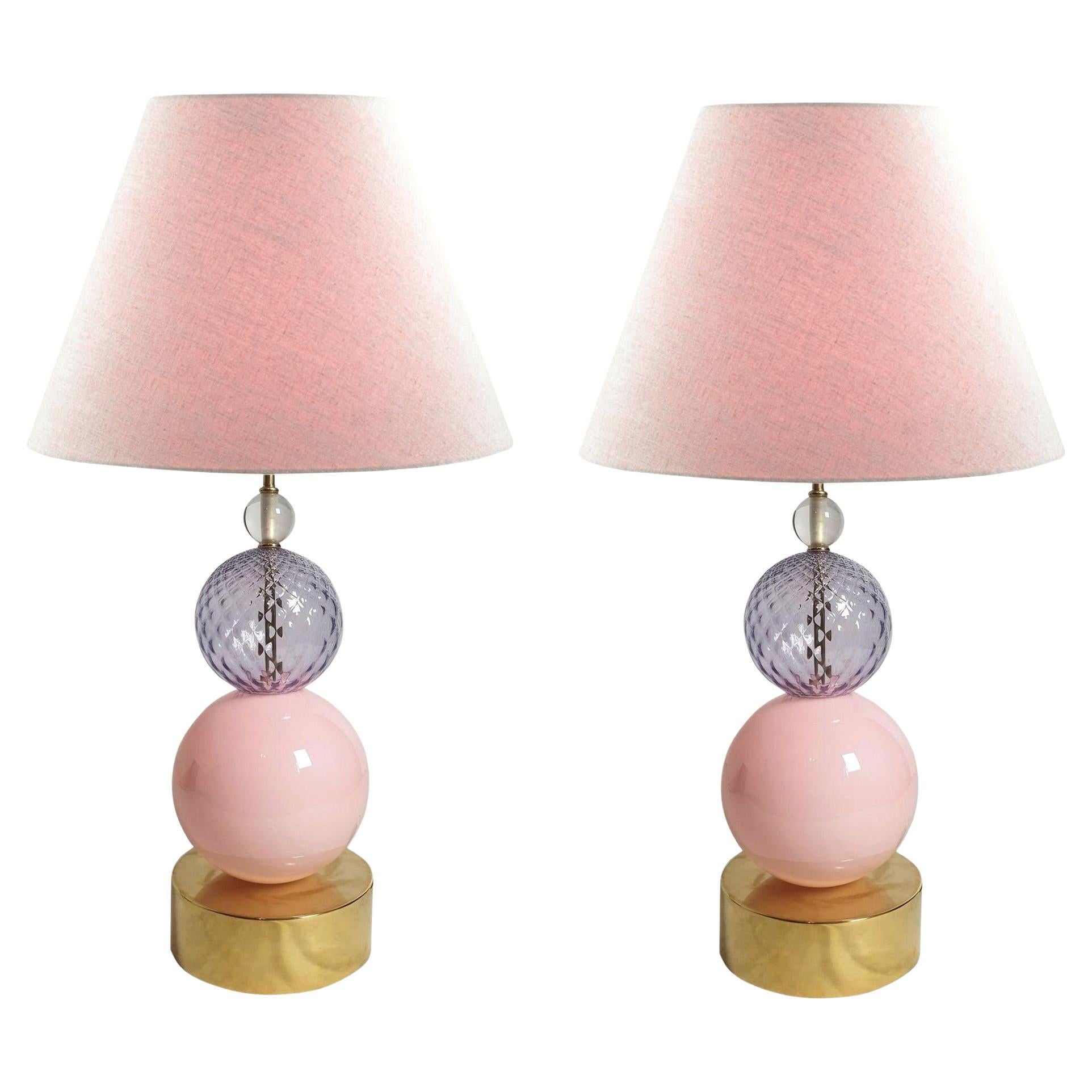 Pair of vintage Murano glass lamps For Sale