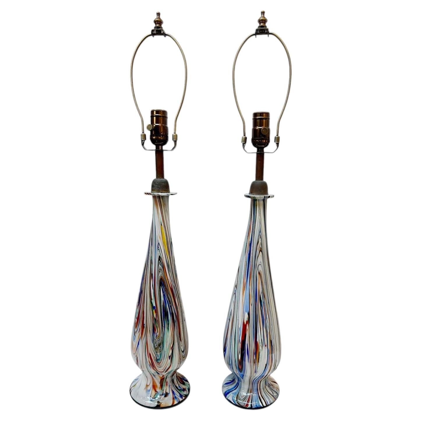 Pareja de lámparas vintage de cristal de Murano en venta
