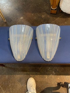 Pair of Vintage Murano Glass Opalescent Shell Form Sconces