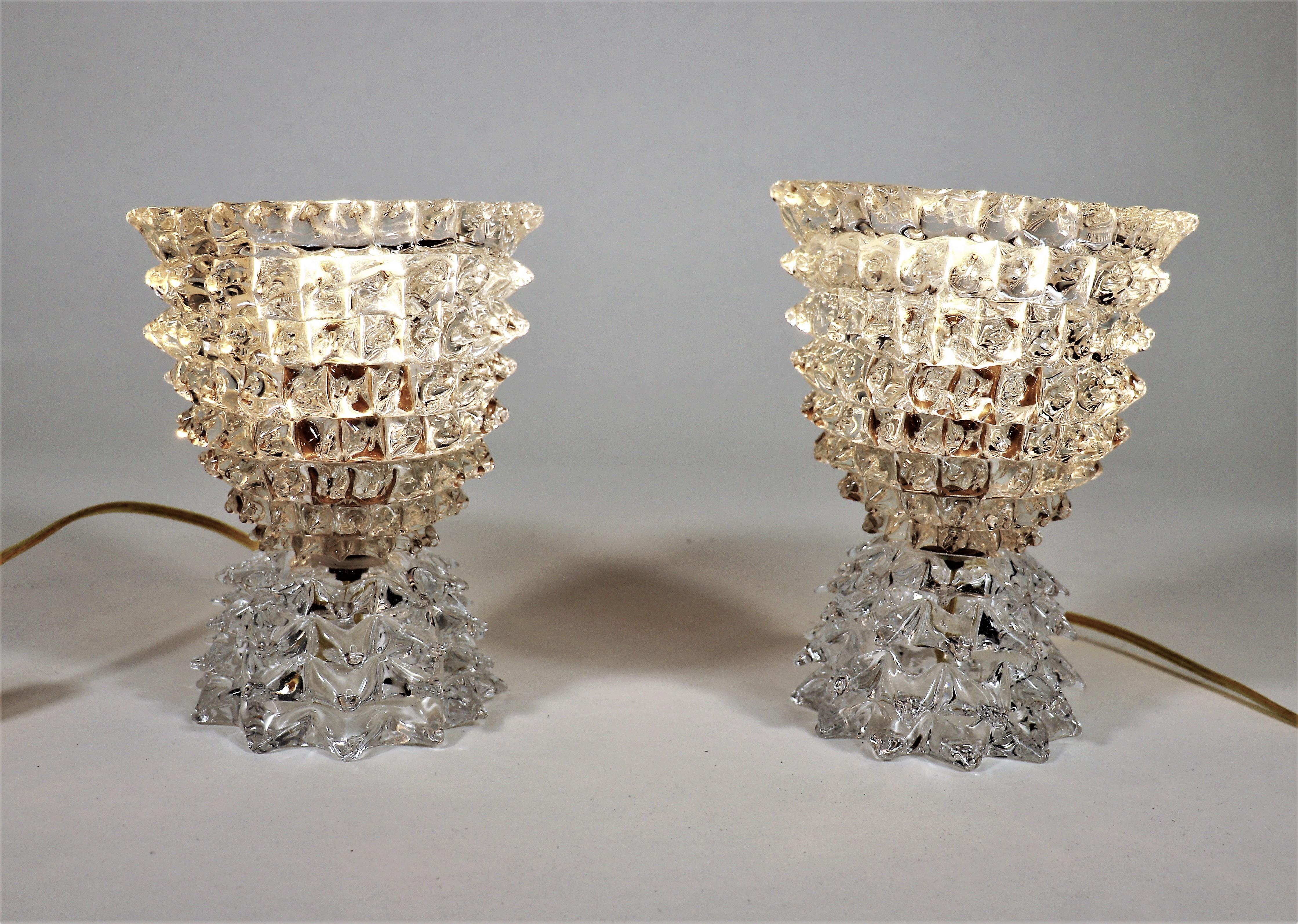 Mid-Century Modern Pair of Vintage Murano Glass Rostrato Lamps in the Manner of Ercole Barovier For Sale