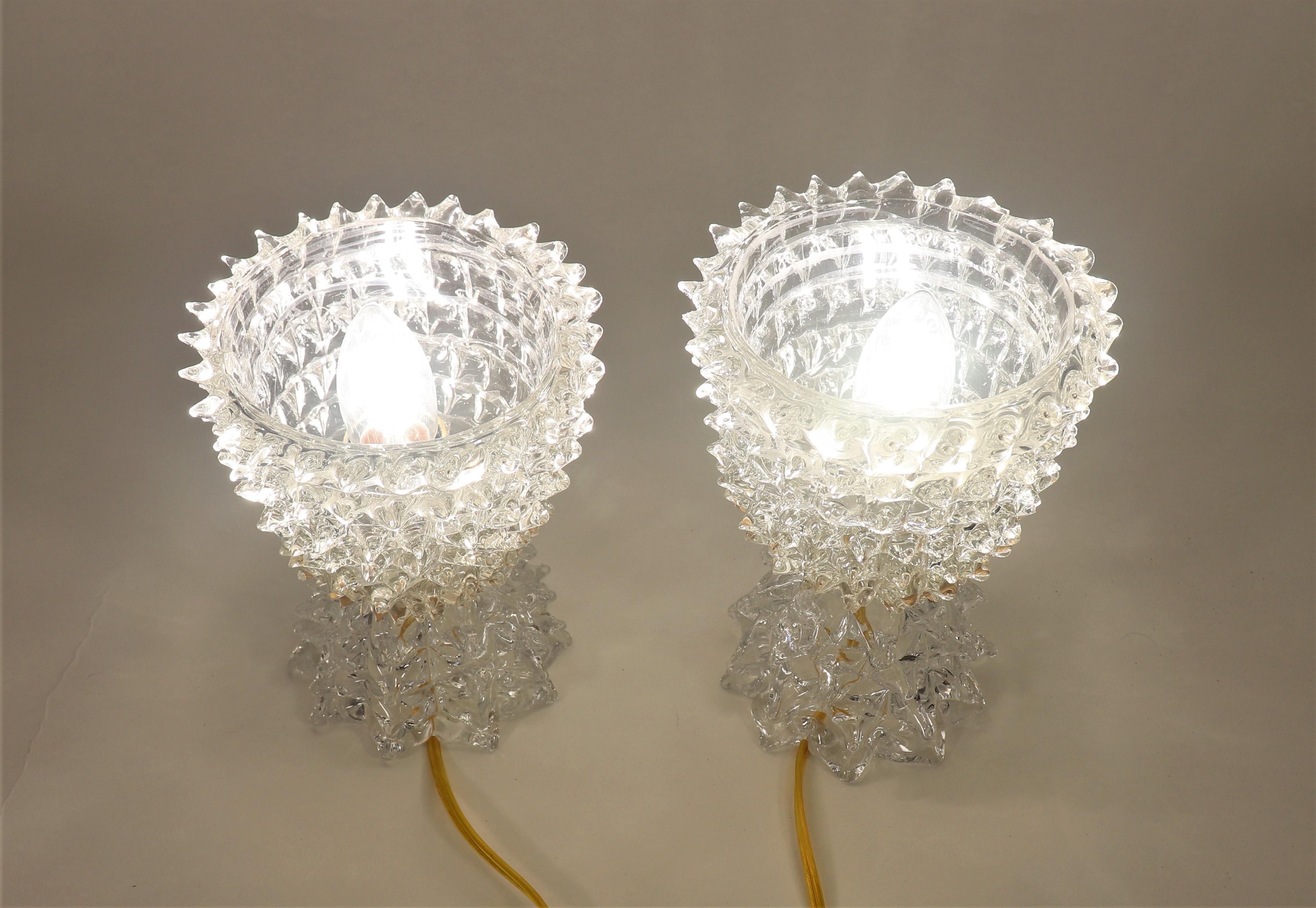 20th Century Pair of Vintage Murano Glass Rostrato Lamps in the Manner of Ercole Barovier For Sale