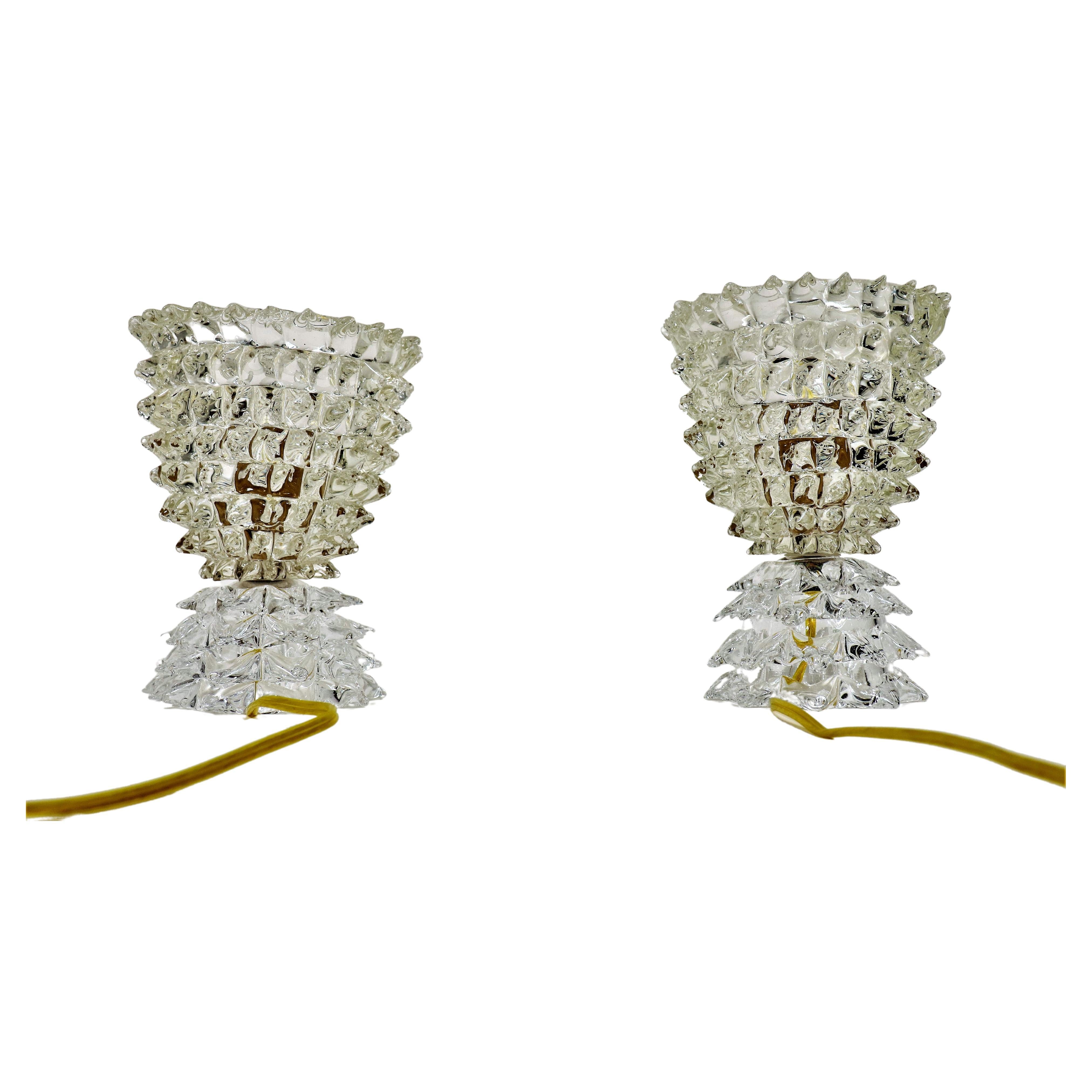 Pair of Vintage Murano Glass Rostrato Lamps in the Manner of Ercole Barovier