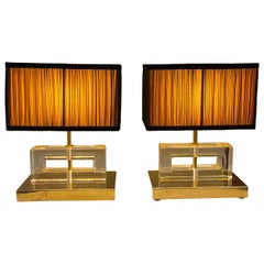 Pair of Vintage Murano Glass Table Lamps with our handcrafted Lampshades, 1970