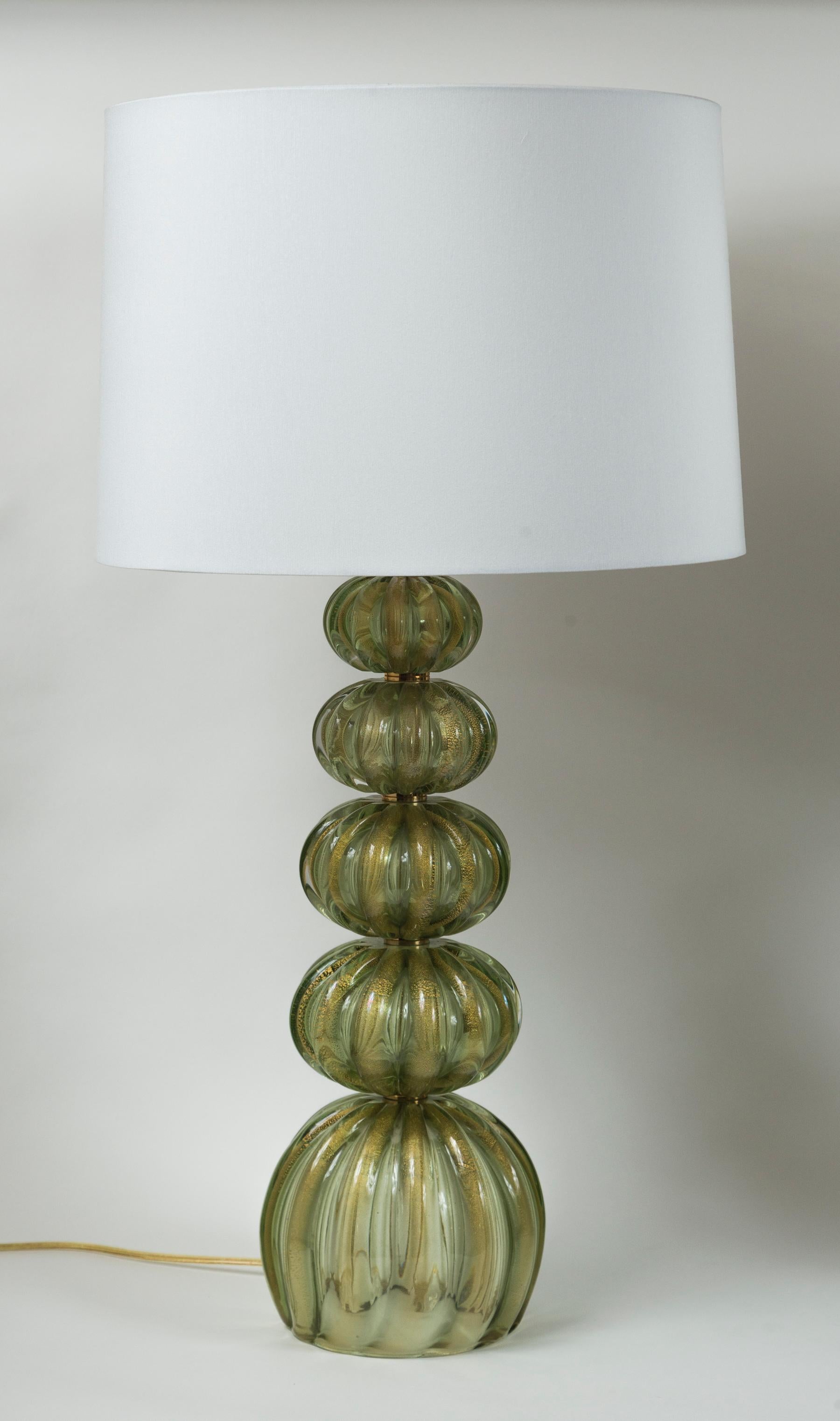 Italian Pair of Vintage Murano Gold/Green Table Lamps by Pauly