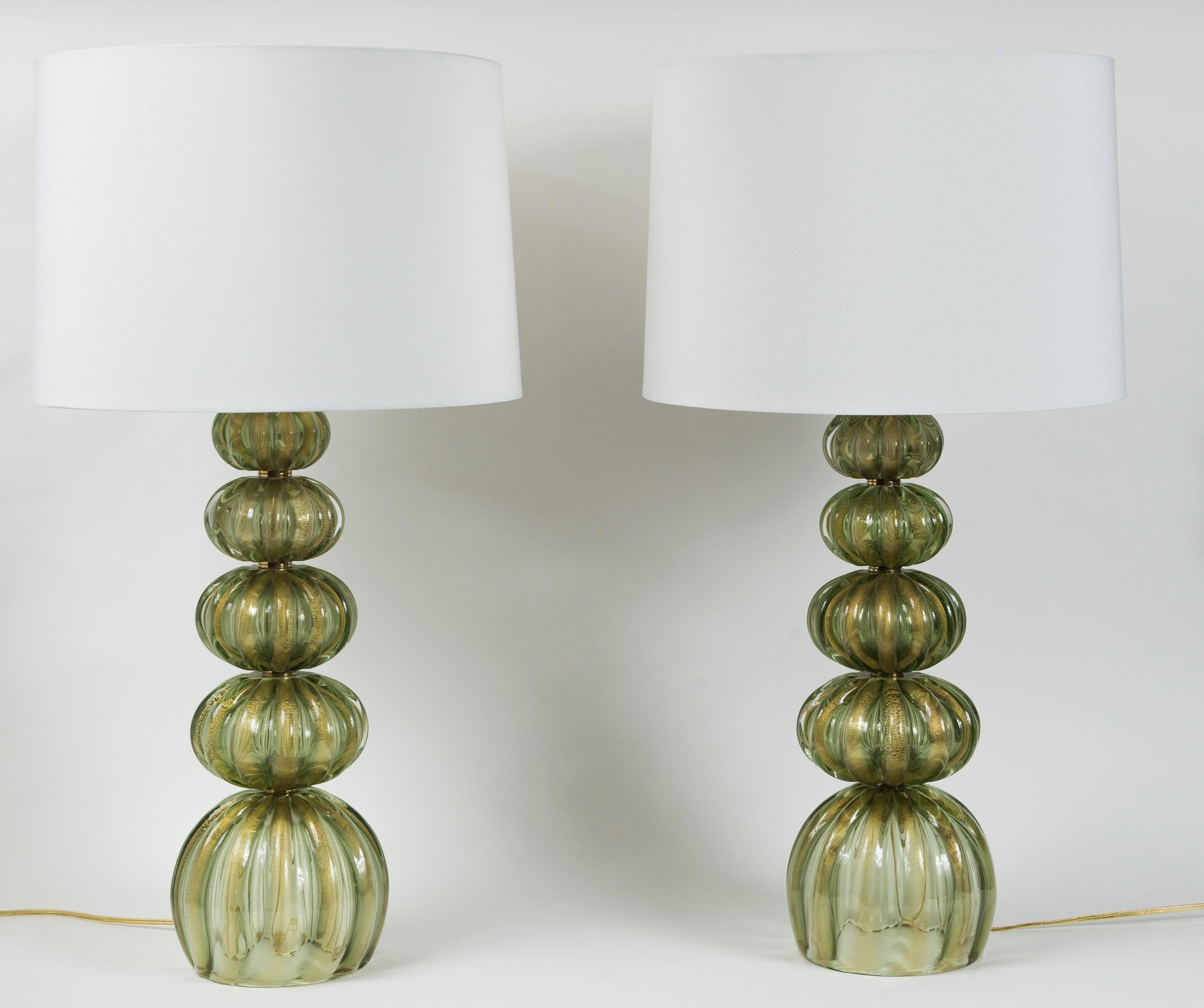 20th Century Pair of Vintage Murano Gold/Green Table Lamps by Pauly