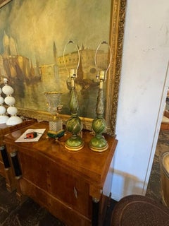 Pair of Vintage Murano Green Glass Lamps