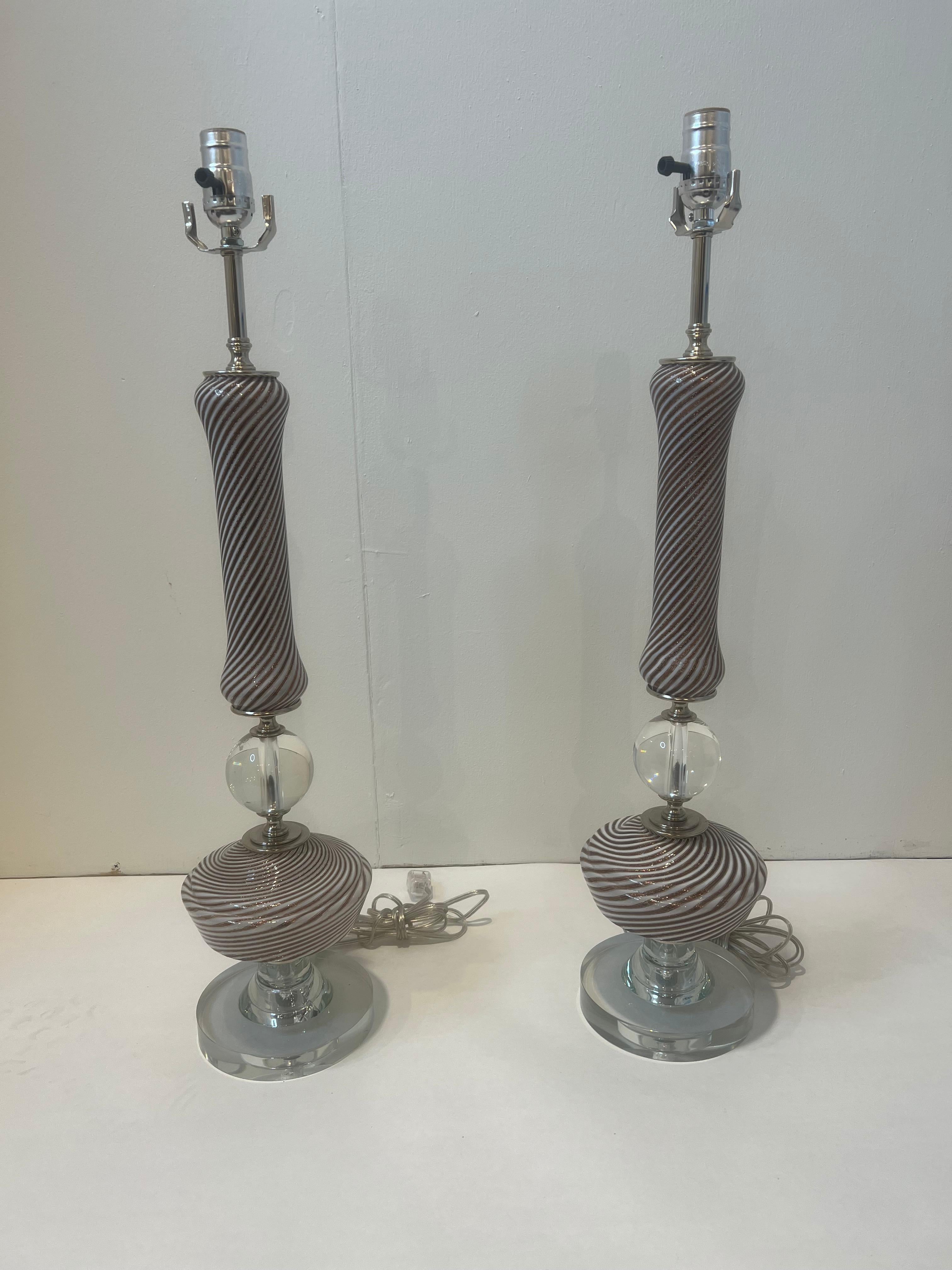Pair of Vintage Murano Lamps In Good Condition For Sale In Houston, TX