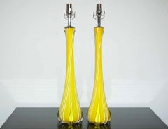 Pair of Vintage Murano Lamps of Lemon Bar Yellow