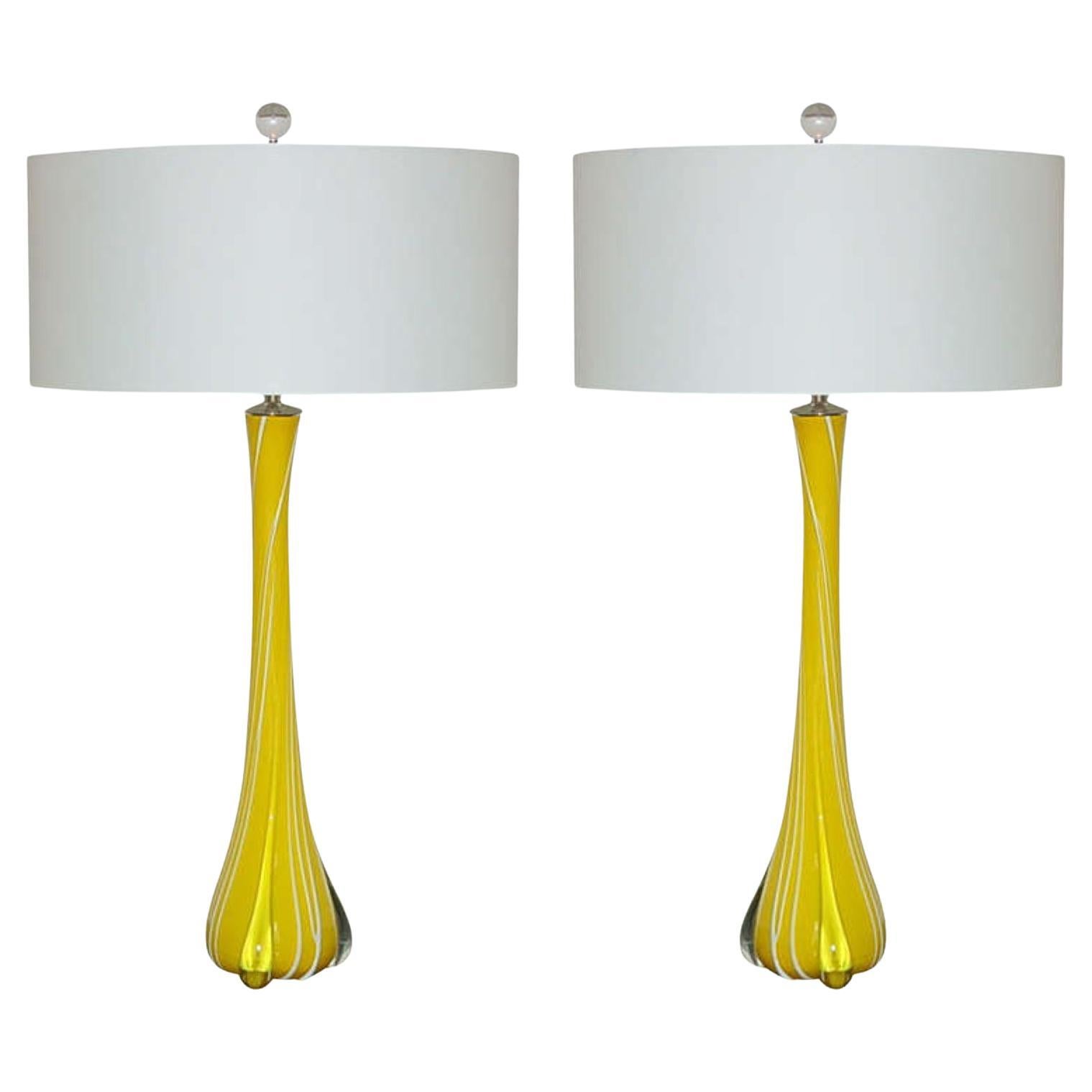 Pair of Vintage Murano Lamps of Lemon Bar Yellow