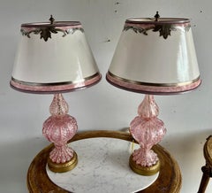 Vintage Murano Glass Table Lamps w/ Parchment Shades