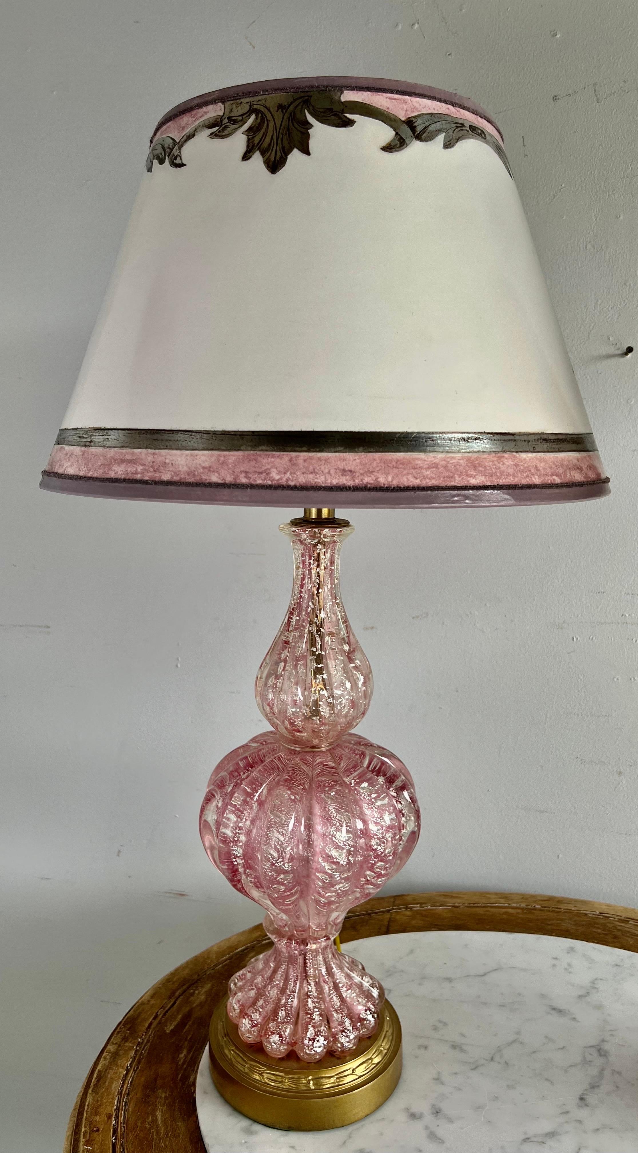 Pair of Vintage Murano Lamps w/ Parchment Shades For Sale 3