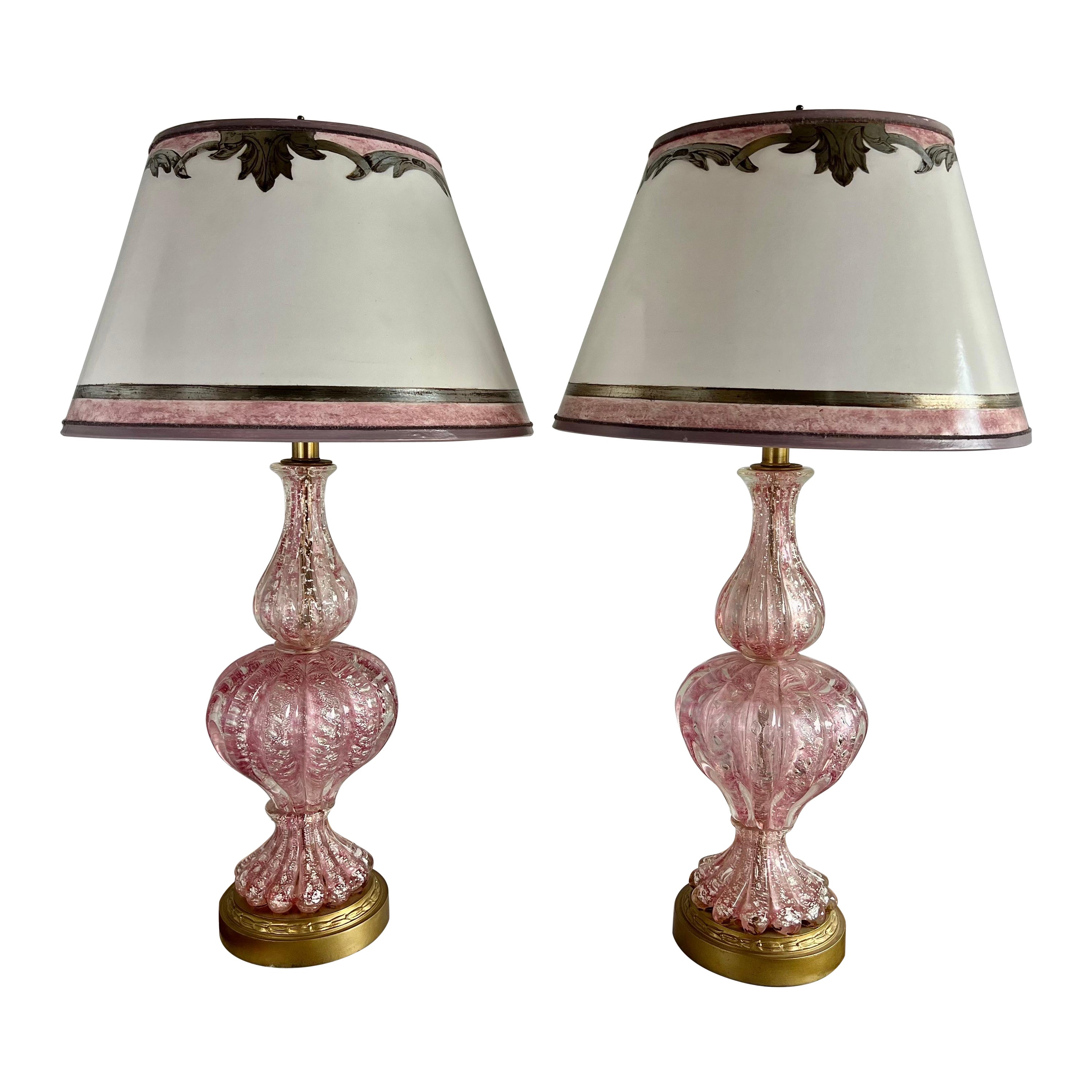 Paire de lampes vintage de Murano avec abat-jours en parchemin