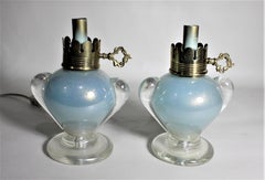 Pair of Vintage Murano Lantern Styled Art Glass Table or Bedroom Accent Lamps