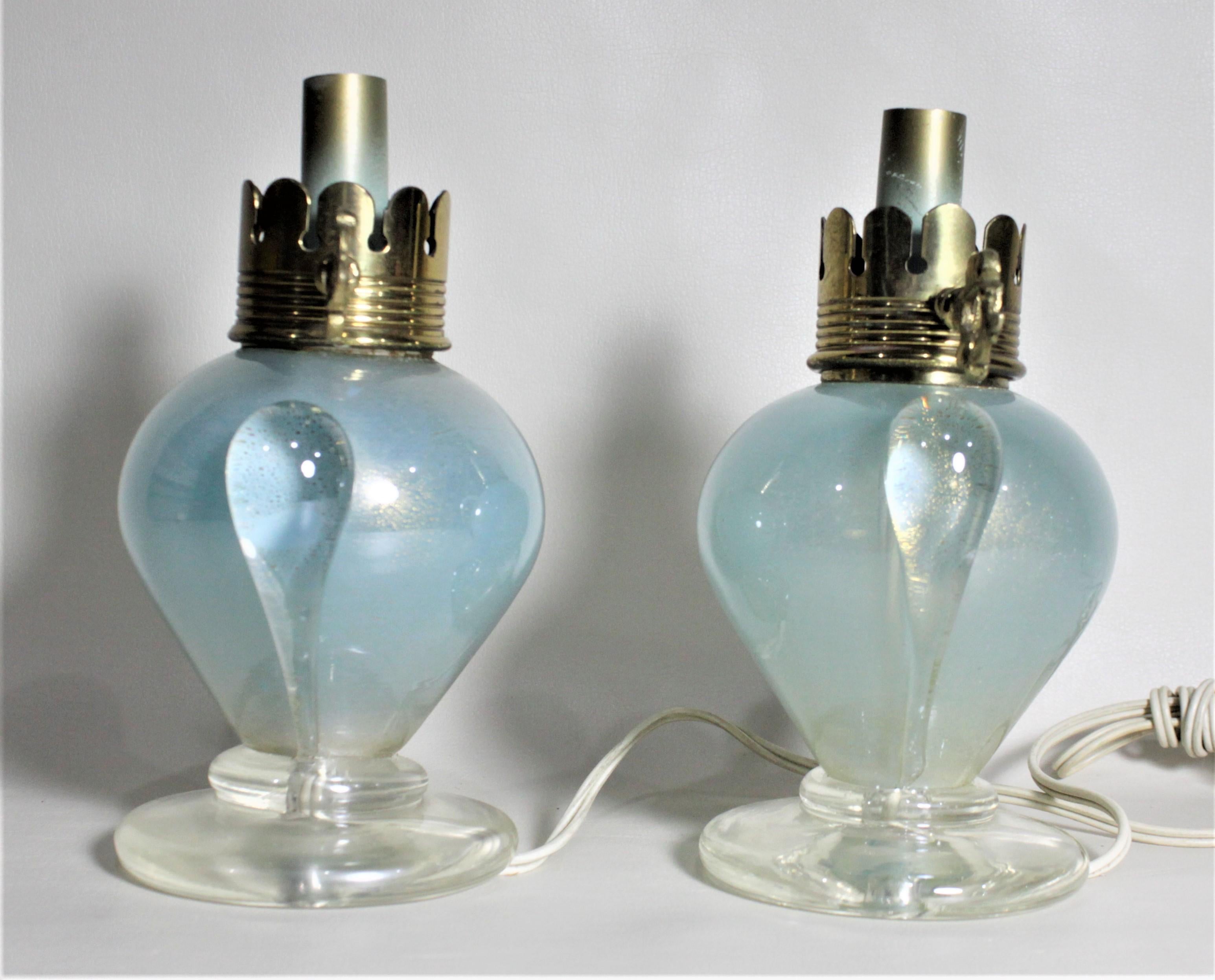 Italian Pair of Vintage Murano Lantern Styled Art Glass Table or Bedroom Accent Lamps For Sale