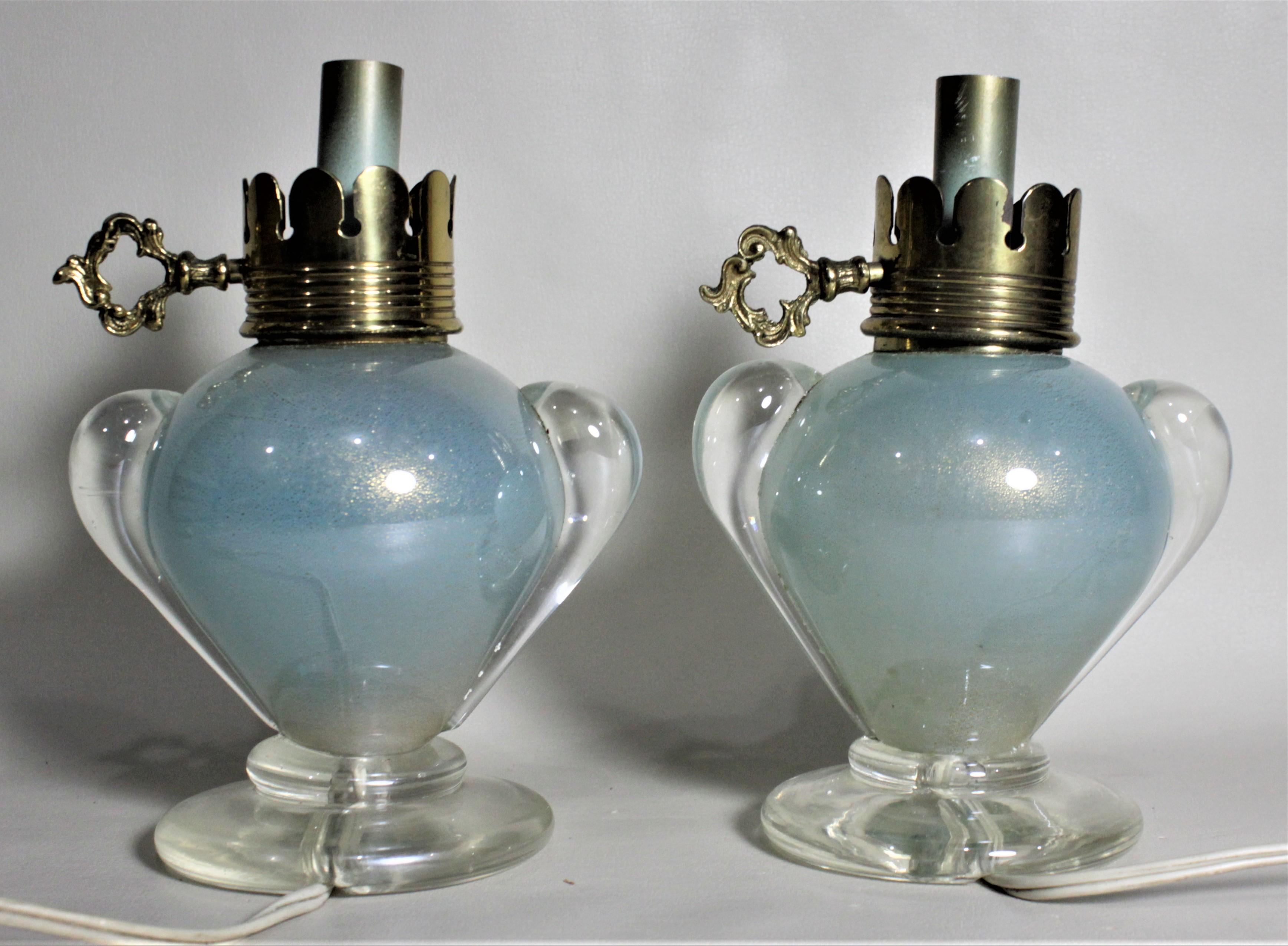 Machine-Made Pair of Vintage Murano Lantern Styled Art Glass Table or Bedroom Accent Lamps For Sale