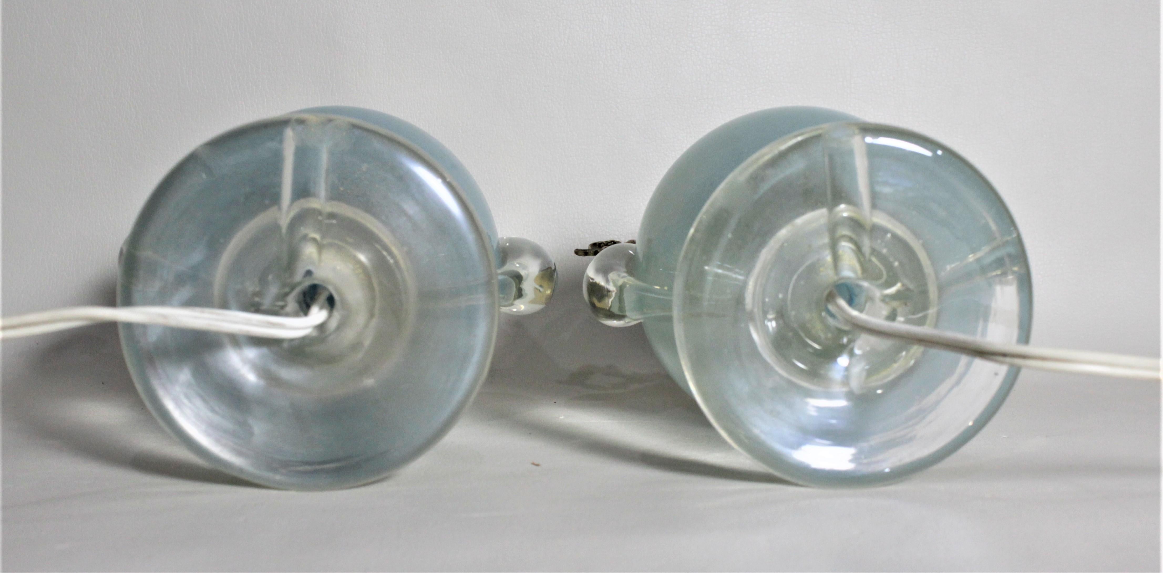 20th Century Pair of Vintage Murano Lantern Styled Art Glass Table or Bedroom Accent Lamps For Sale