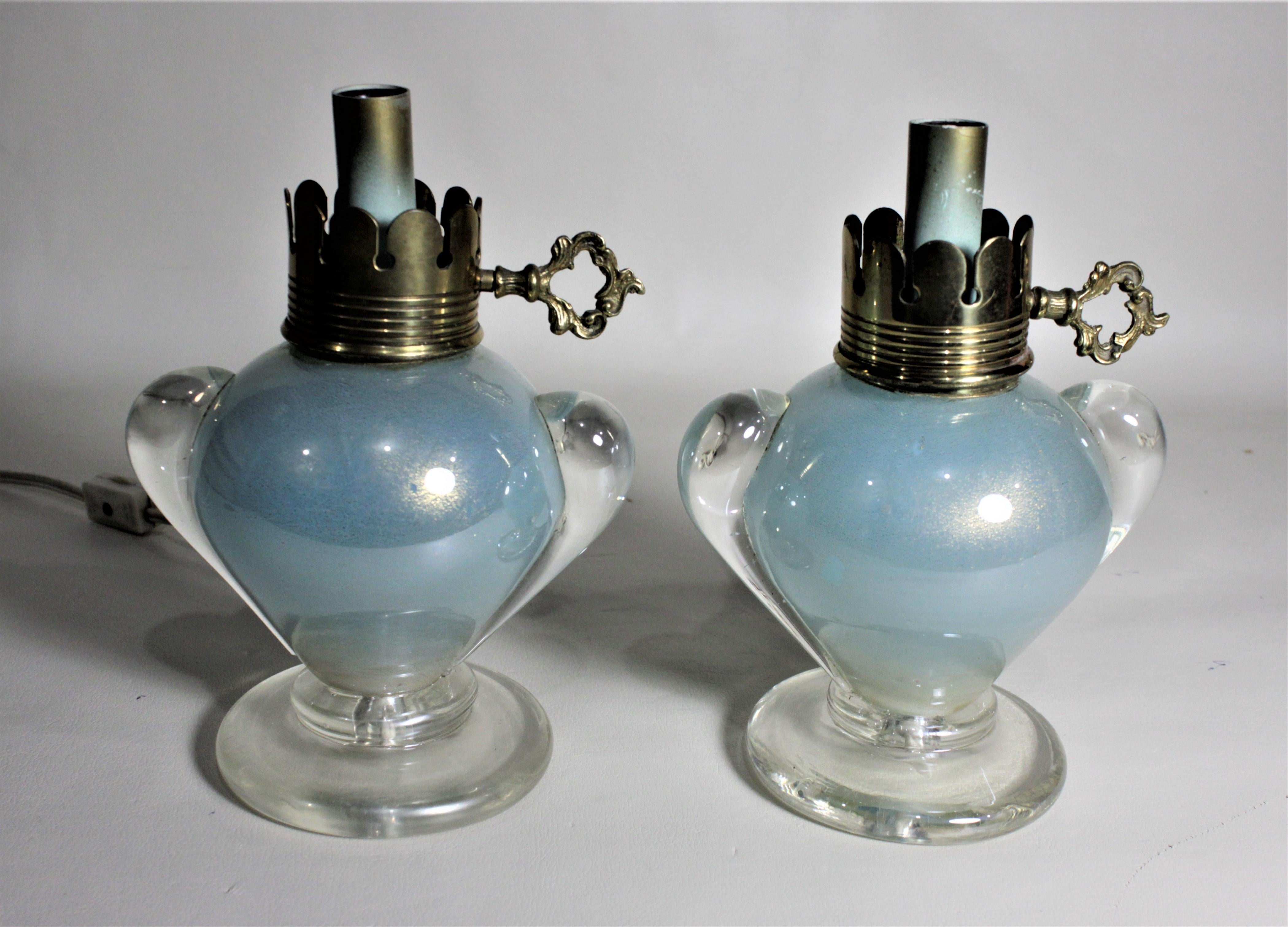 Pair of Vintage Murano Lantern Styled Art Glass Table or Bedroom Accent Lamps For Sale 1