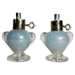 Pair of Retro Murano Lantern Styled Art Glass Table or Bedroom Accent Lamps