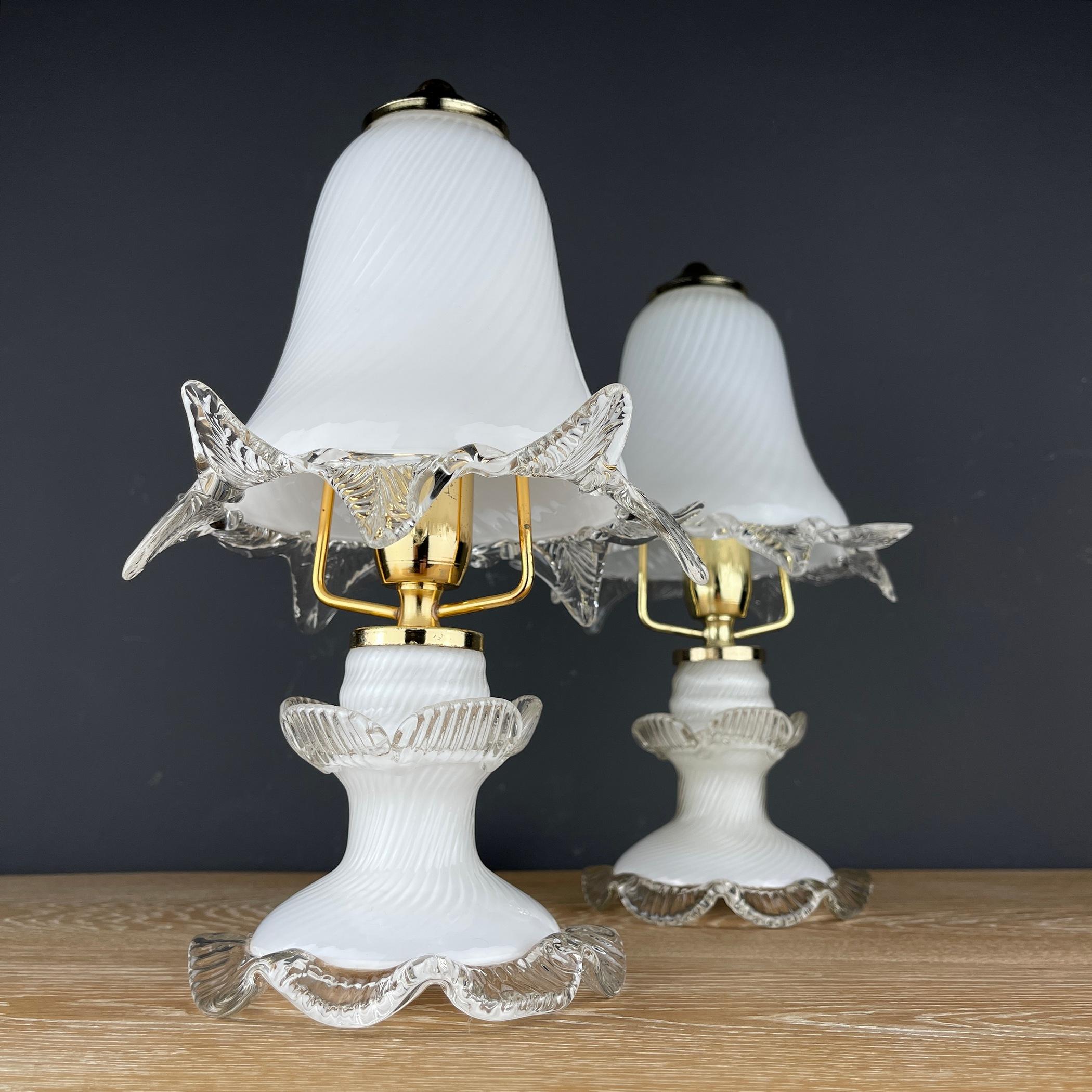 Paar vintage Murano Nachttischlampe Italien 1980er  (Muranoglas) im Angebot