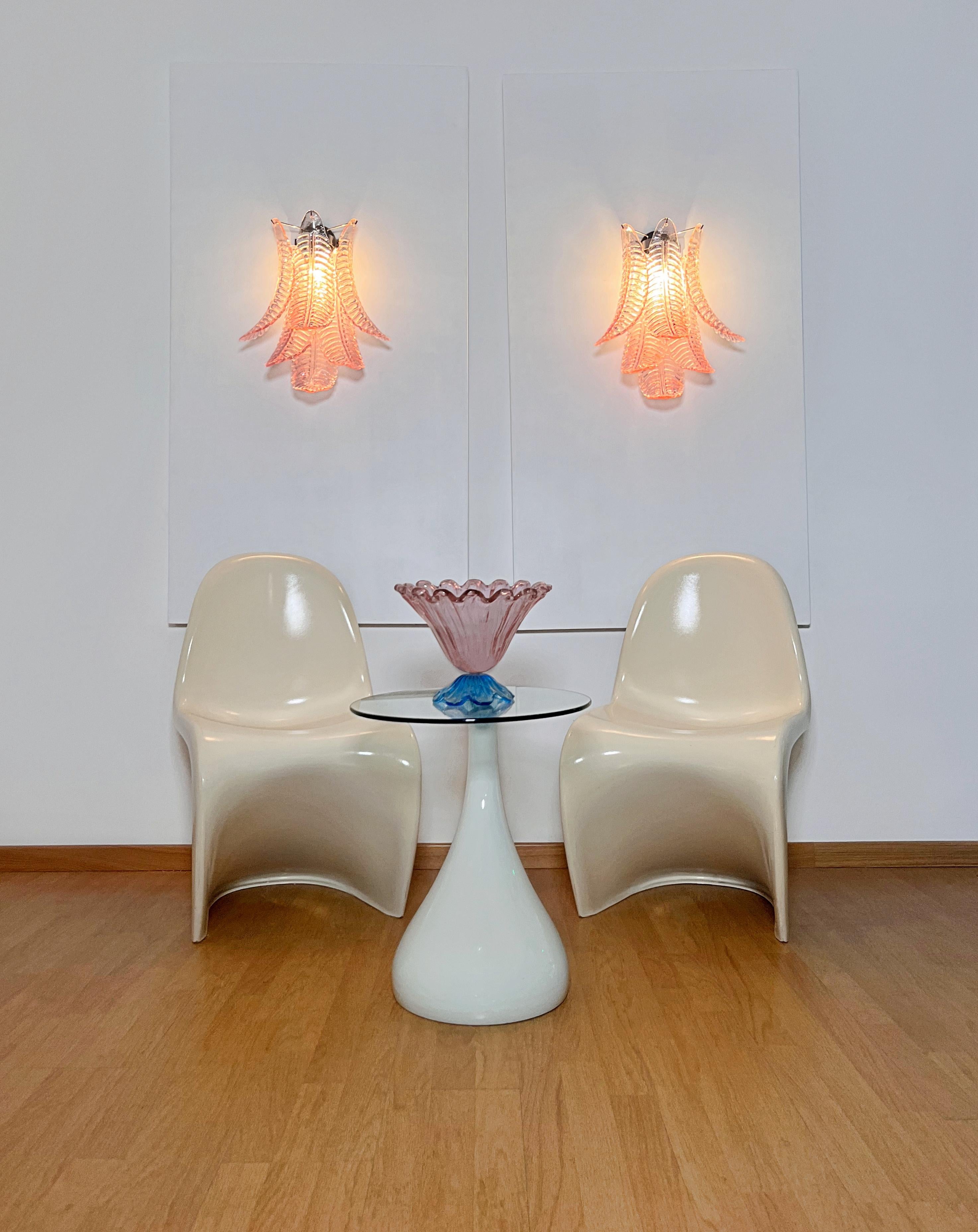 Pair of vintage Murano pink Felci Glass wall sconces For Sale 2