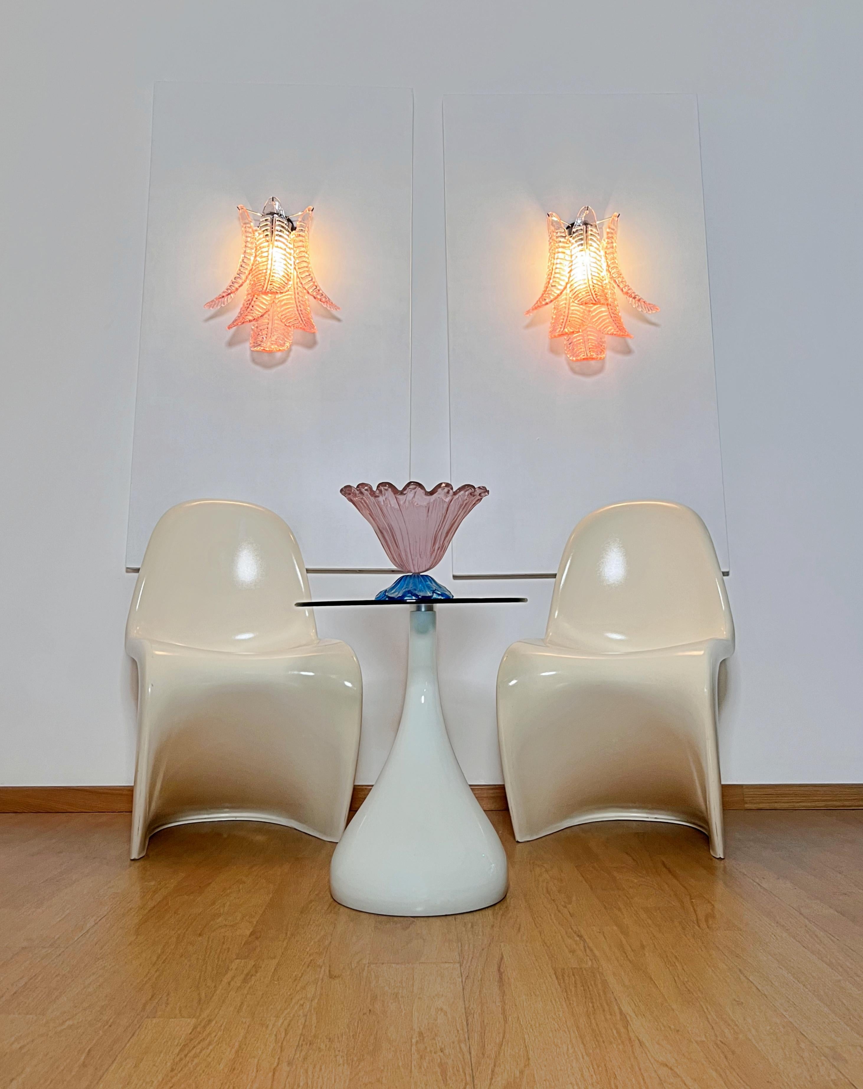 Pair of vintage Murano pink Felci Glass wall sconces For Sale 3
