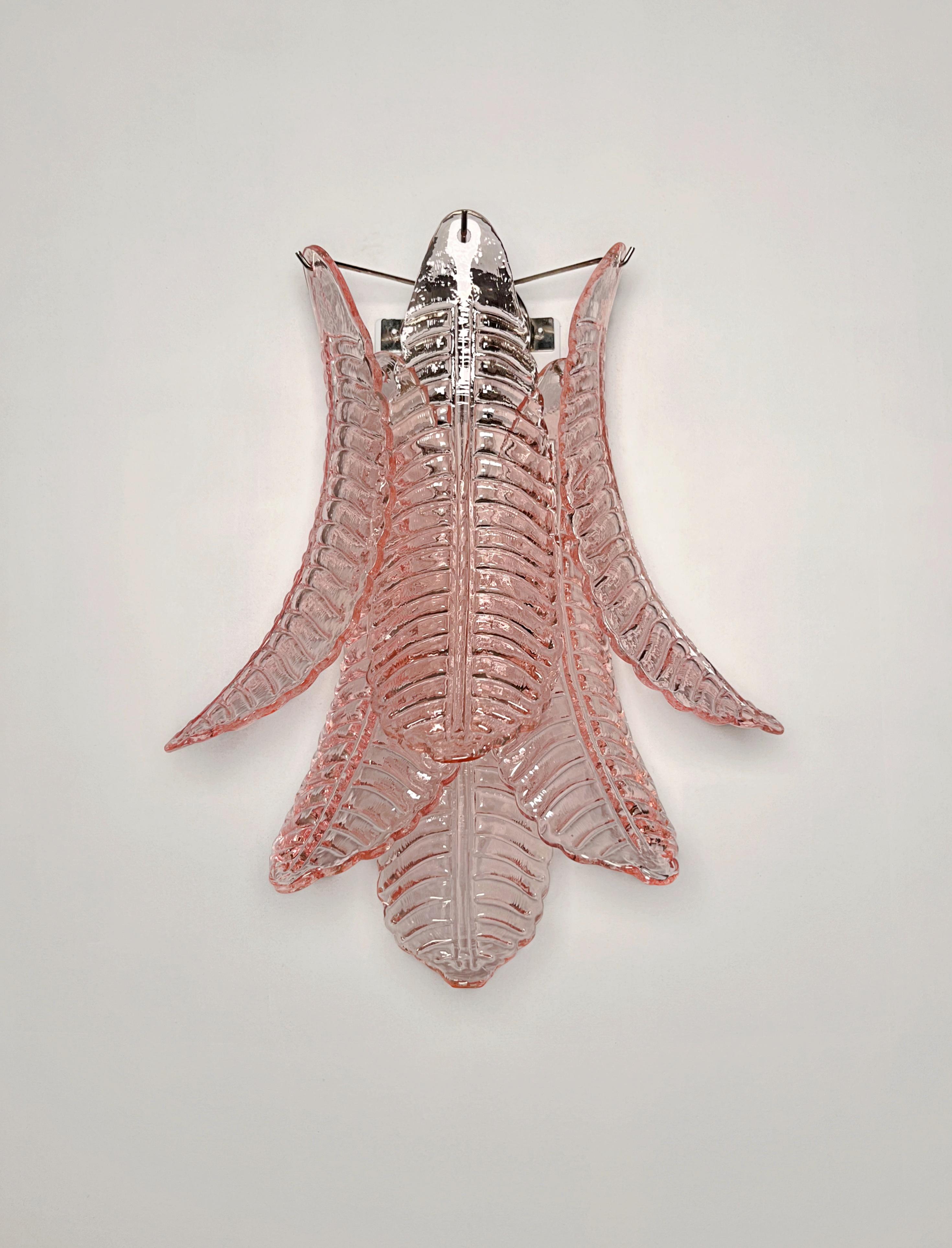 Pair of vintage Murano pink Felci Glass wall sconces In Good Condition For Sale In Gaiarine Frazione Francenigo (TV), IT