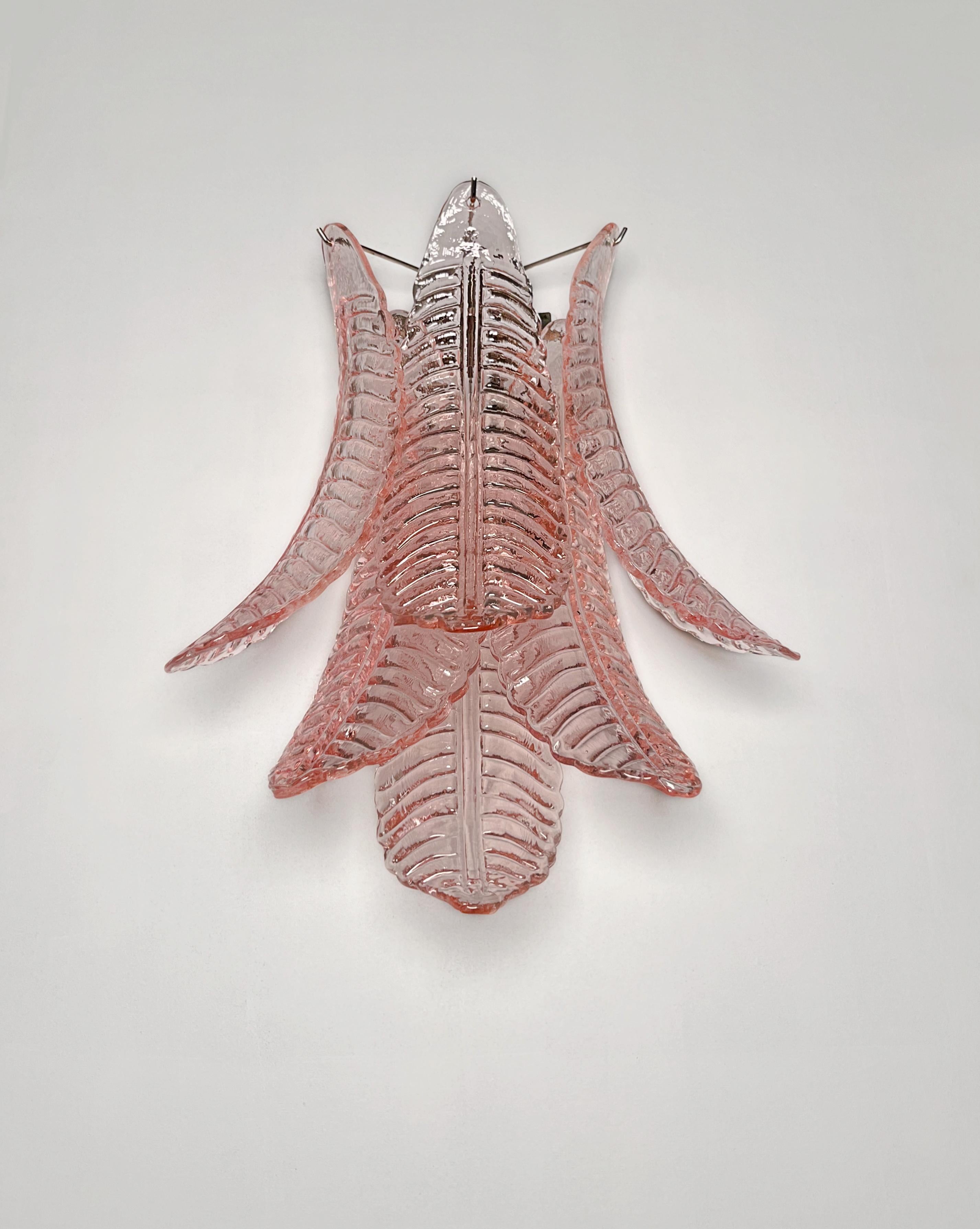 20th Century Pair of vintage Murano pink Felci Glass wall sconces For Sale
