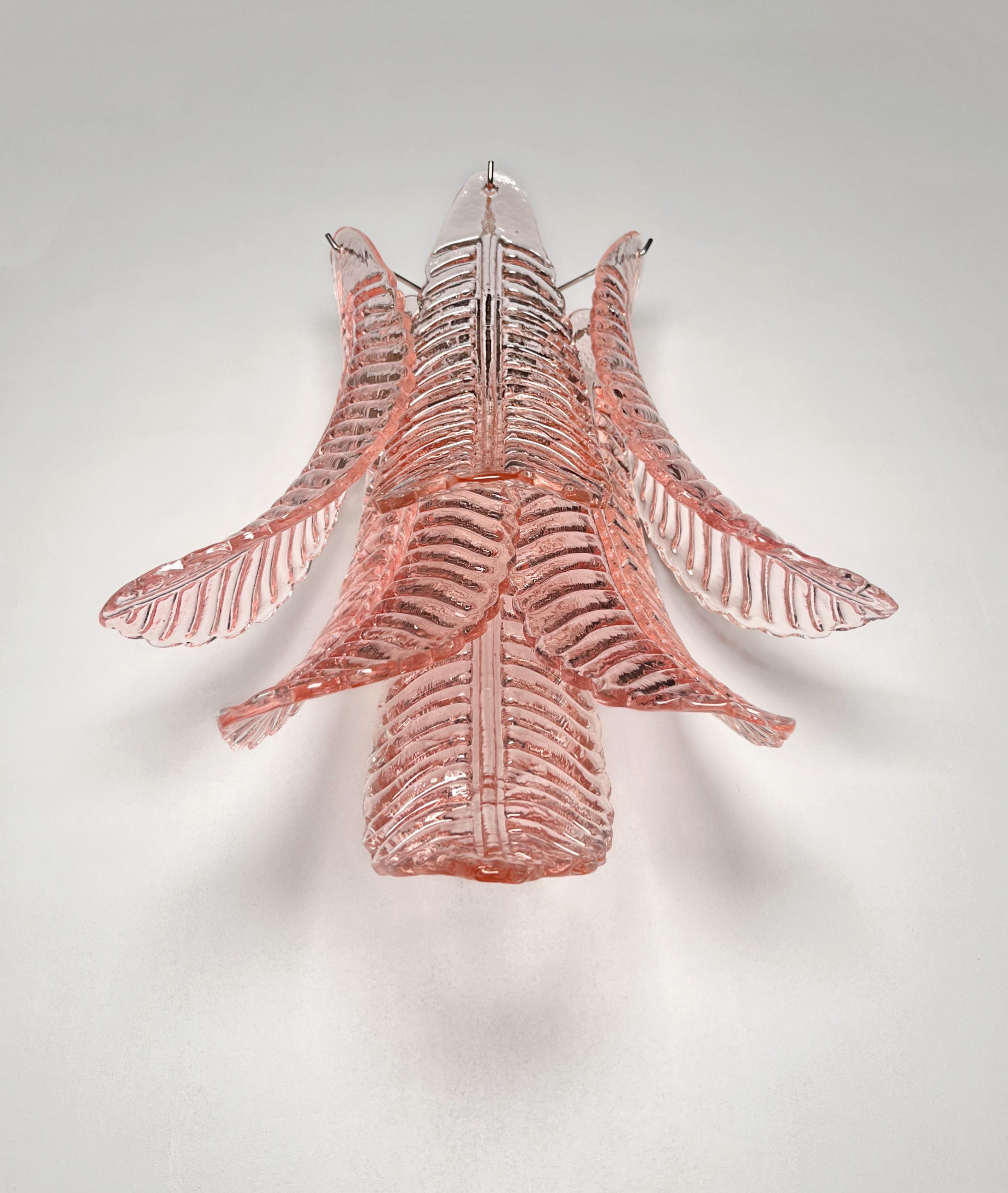 Art Glass Pair of vintage Murano pink Felci Glass wall sconces For Sale