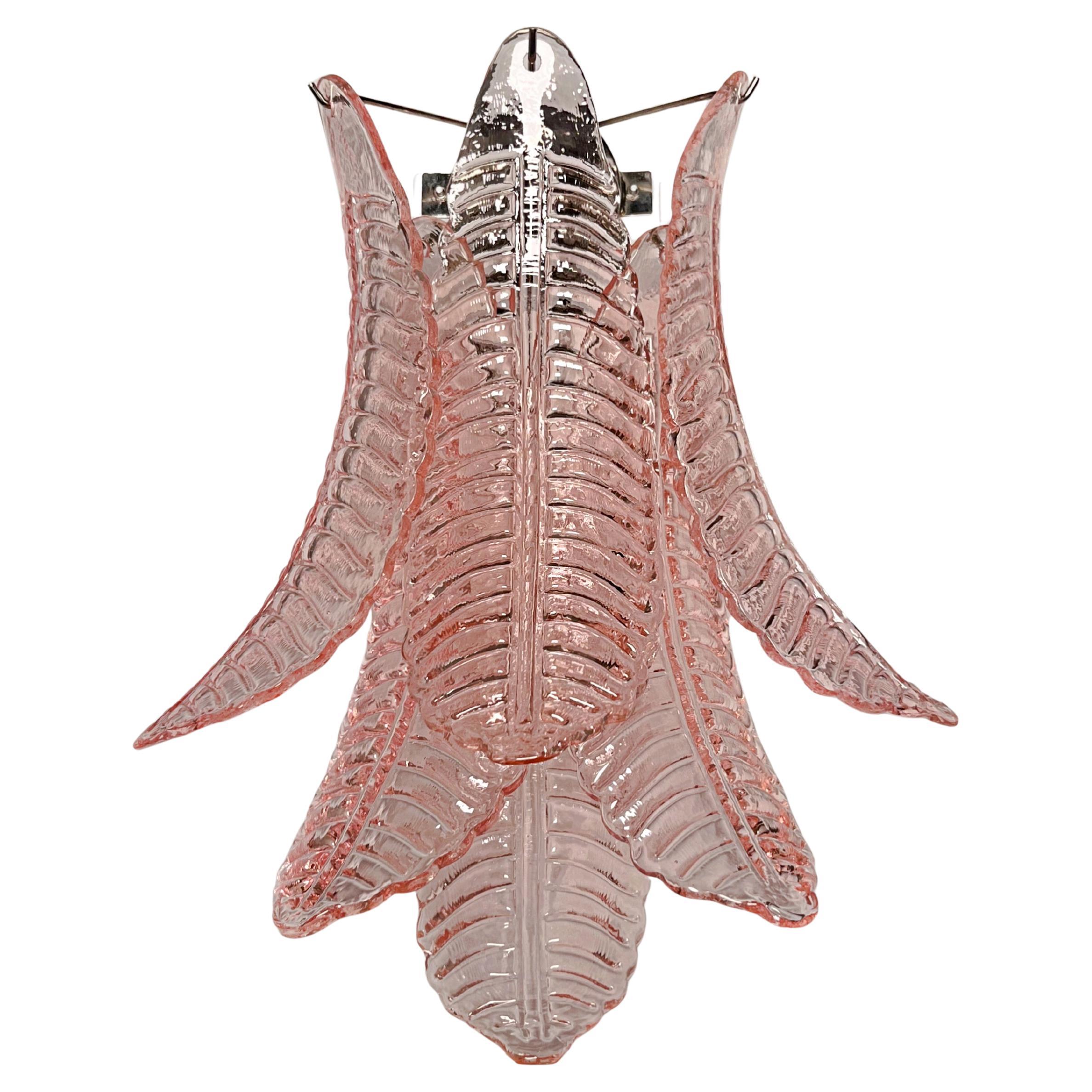 Pair of vintage Murano pink Felci Glass wall sconces