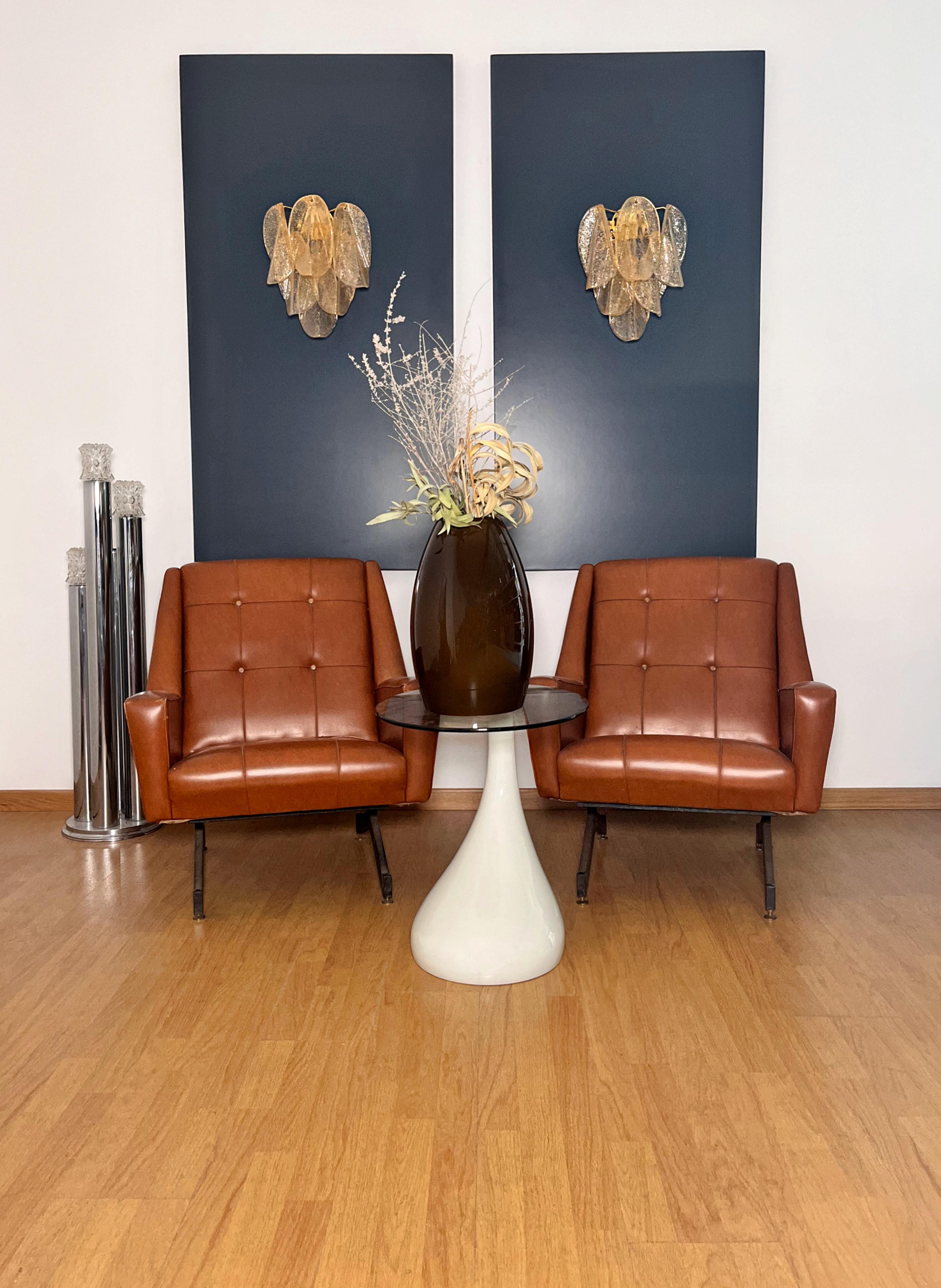 Fantastic pair of vintage Murano wall sconce made by 6 Murano trasparent RONDINI glasses mixed with gold powder , golden plated metal frame, condition like new.  The glasses are very high quality, the photos do not do the beauty, luster of these