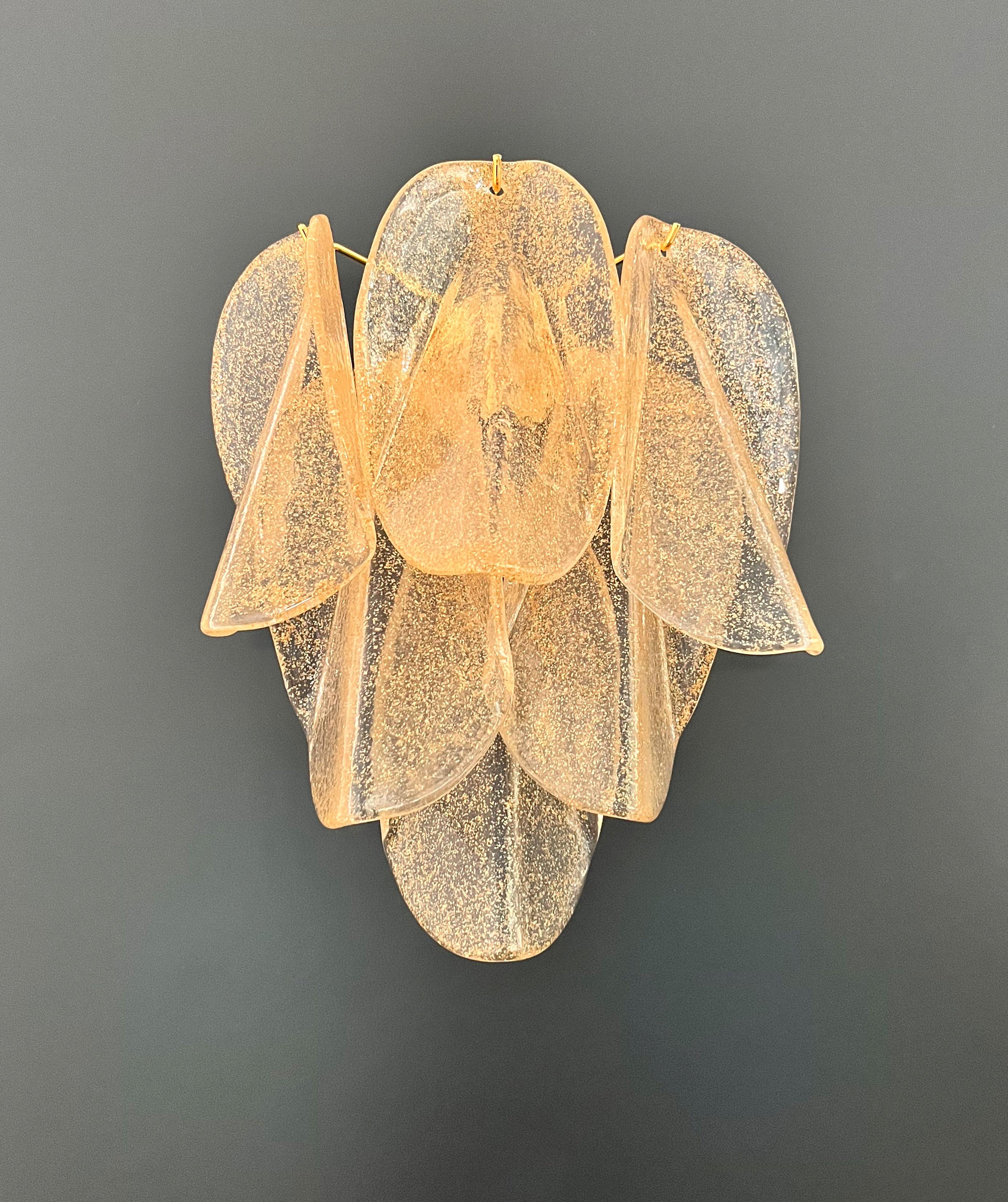 20th Century Pair of vintage Murano Rondini wall sconces – gold glass petals For Sale