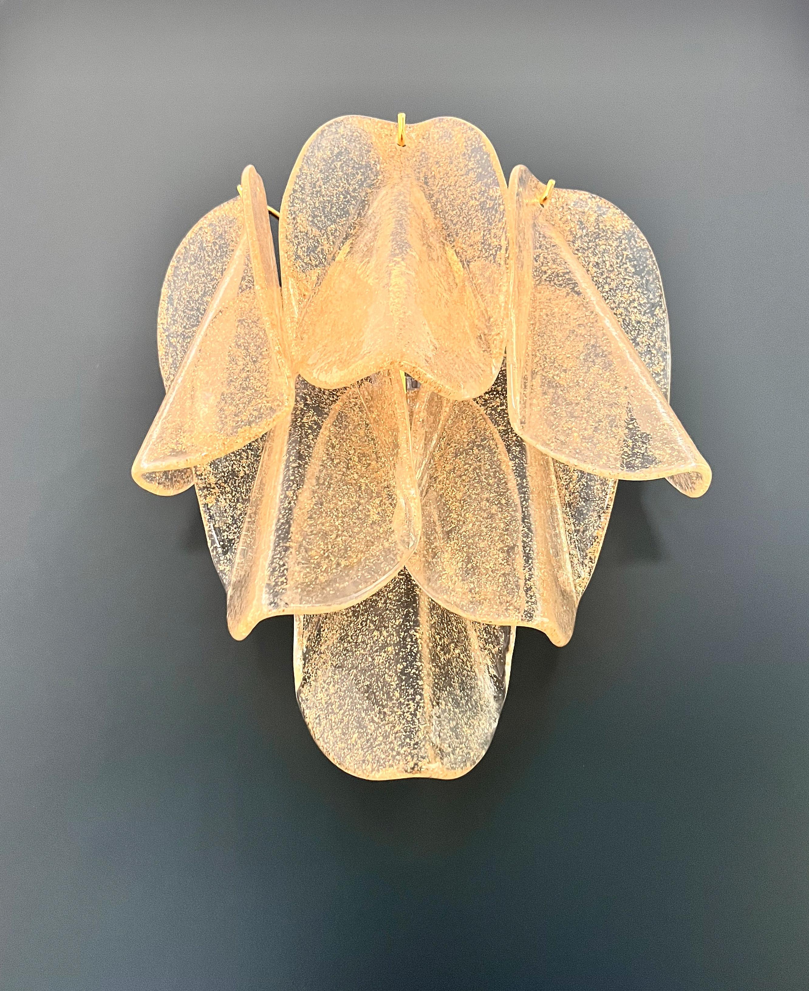 Art Glass Pair of vintage Murano Rondini wall sconces – gold glass petals For Sale