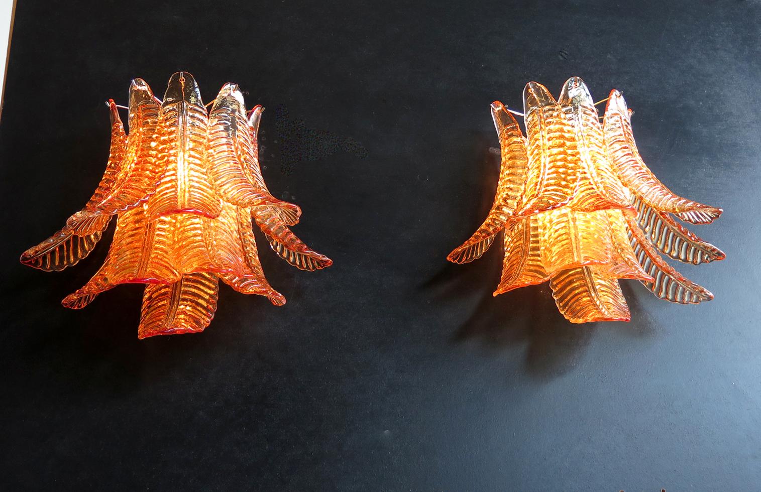 Pair of Vintage Murano Six-Tier Felci Wall Sconce, Amber Glasses 5