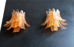 Pair of Vintage Murano Six-Tier Felci Wall Sconce, Amber Glasses