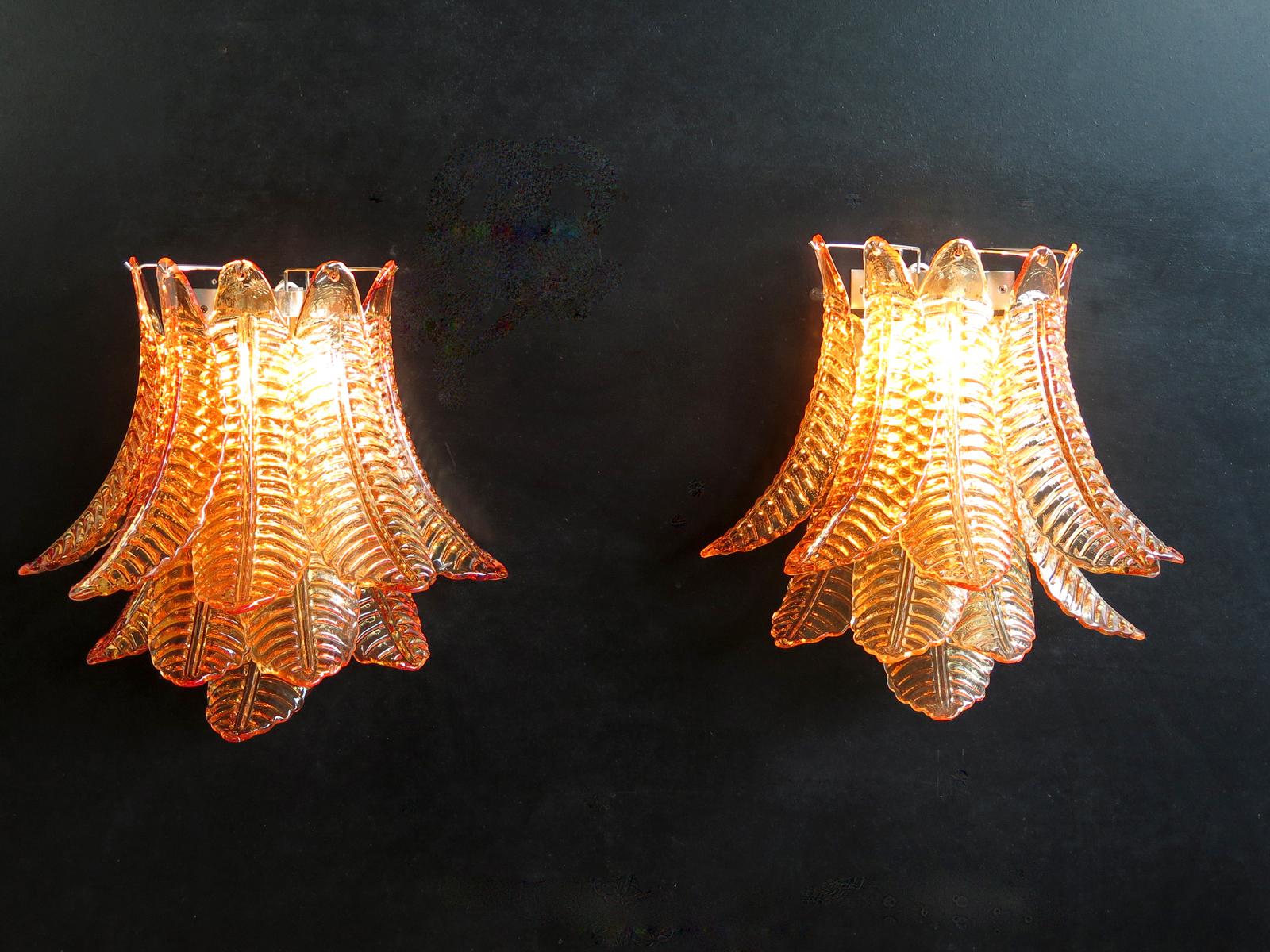 Late 20th Century Pair of Vintage Murano Six-Tier Felci Wall Sconce, Amber Glasses
