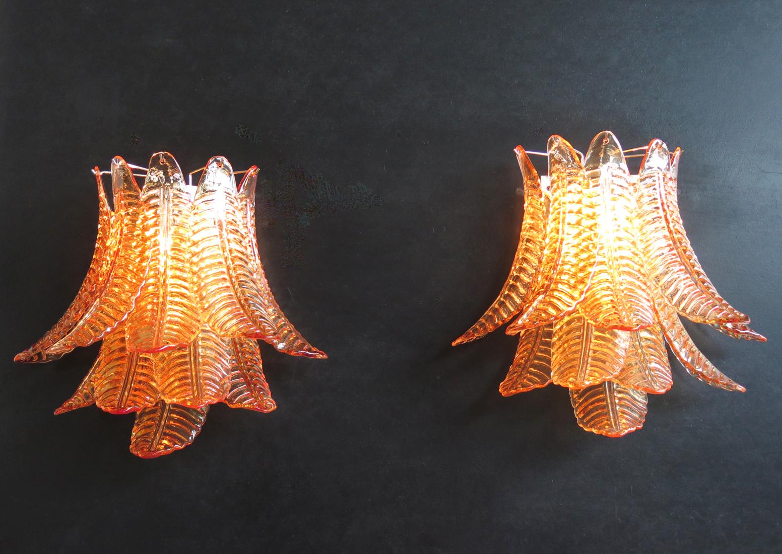 Late 20th Century Pair of Vintage Murano Six-Tier Felci Wall Sconce, Amber Glasses For Sale