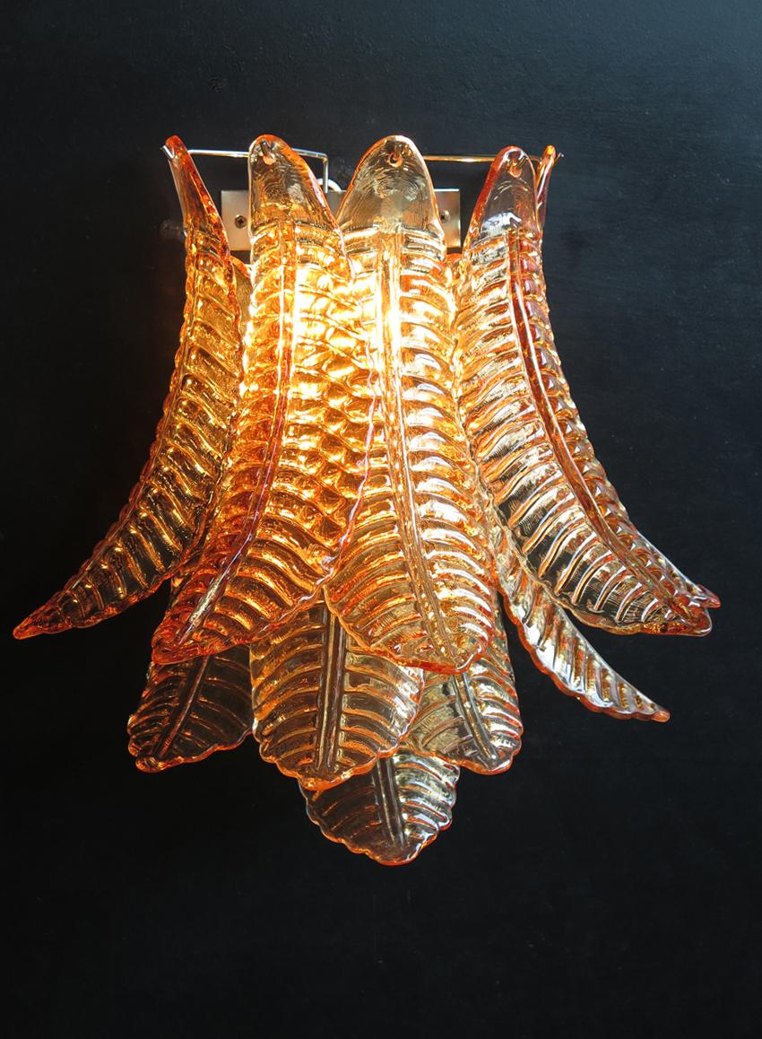 Pair of Vintage Murano Six-Tier Felci Wall Sconce, Amber Glasses 2