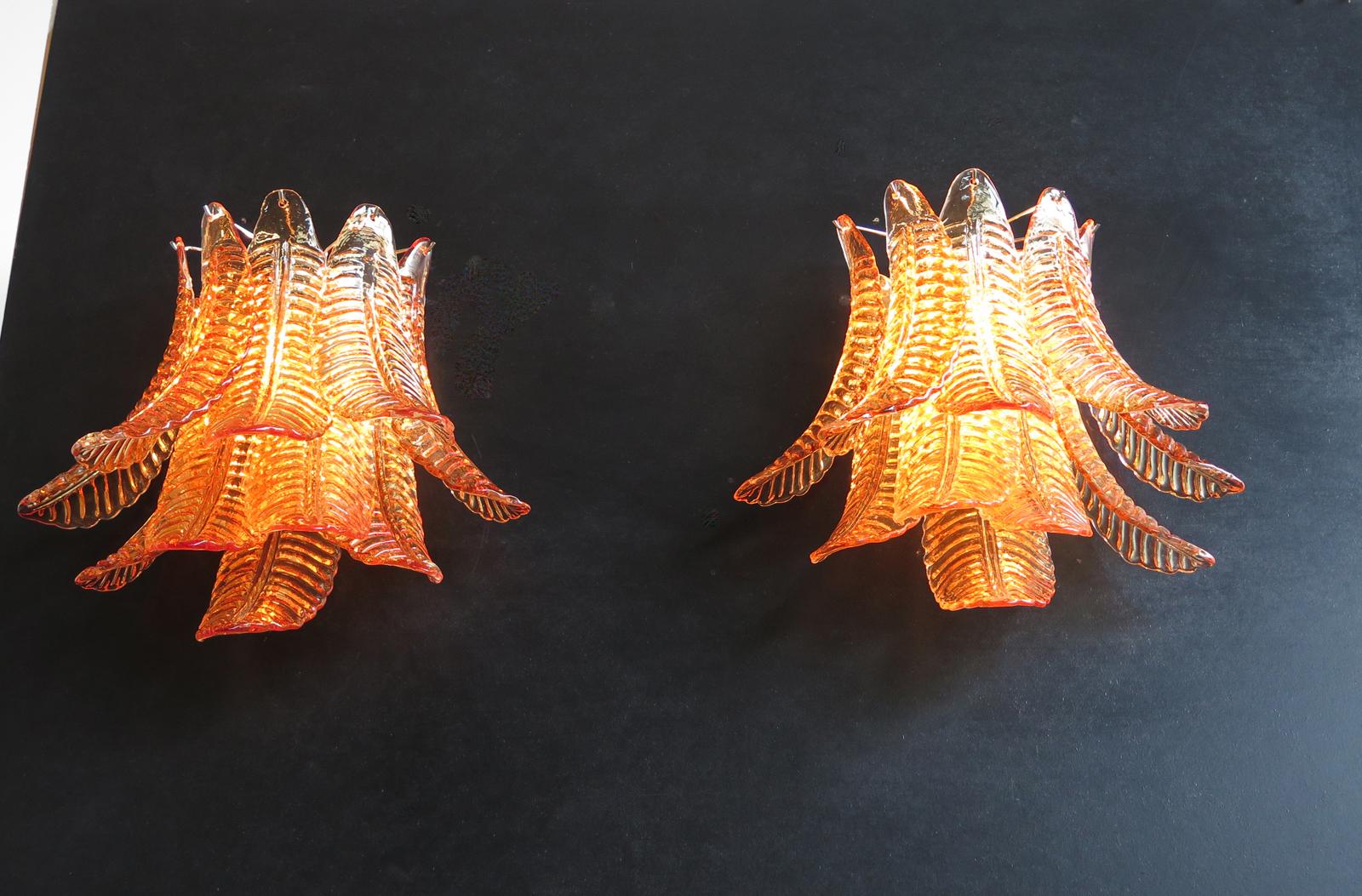 Pair of Vintage Murano Six-Tier Felci Wall Sconce, Amber Glasses 4
