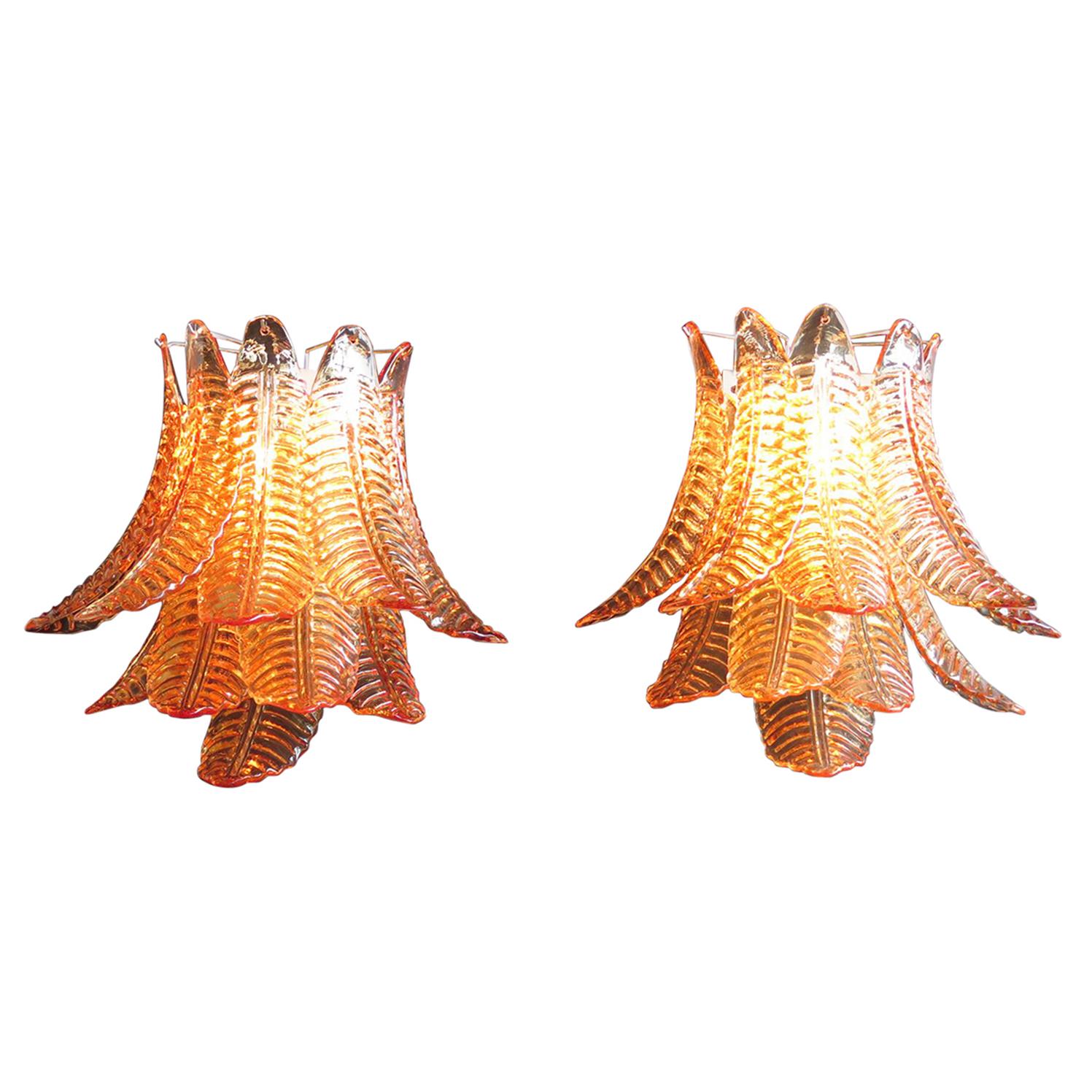 Pair of Vintage Murano Six-Tier Felci Wall Sconce, Amber Glasses