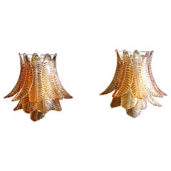 Pair of Vintage Murano Six-Tier Felci Wall Sconce, Amber Glasses