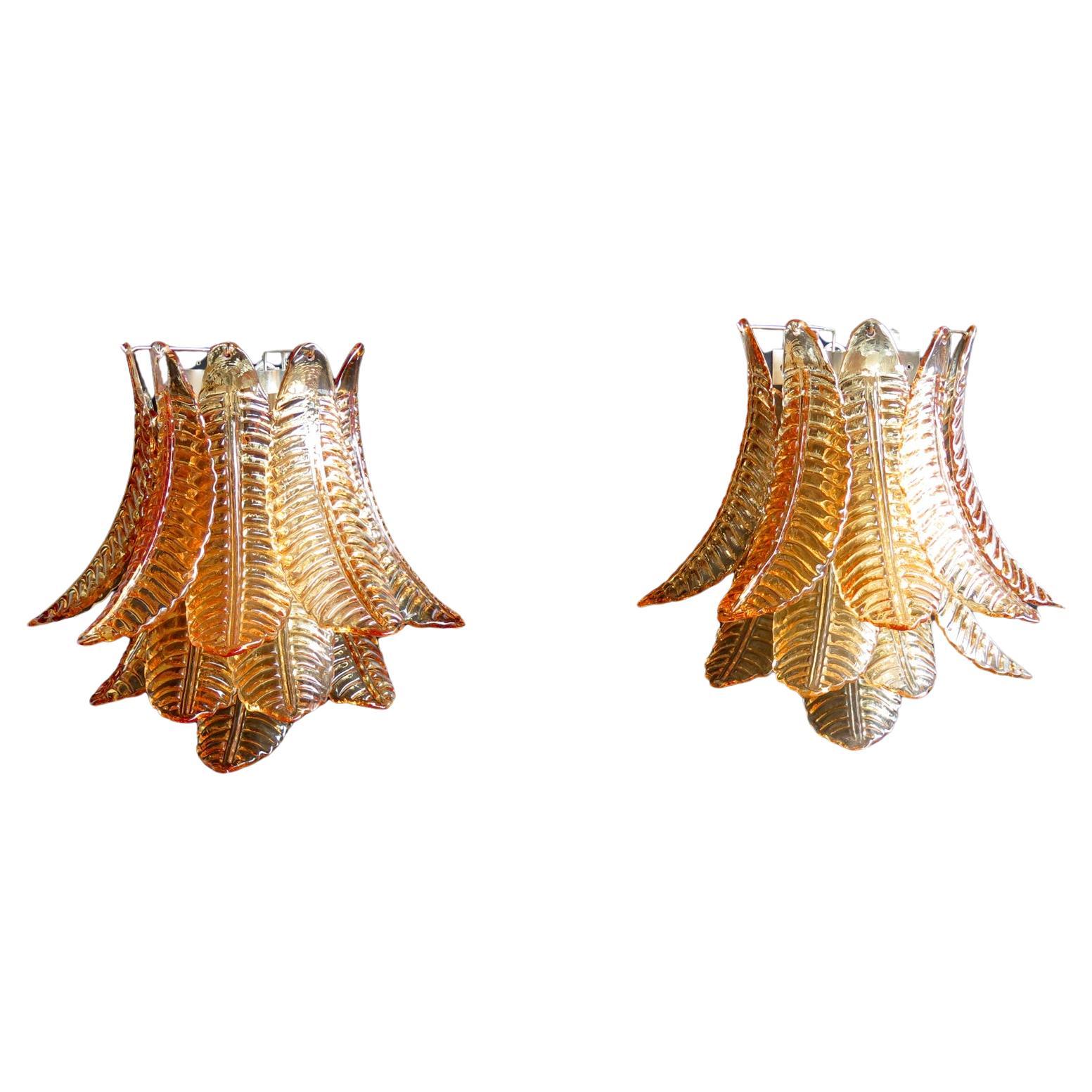 Pair of Vintage Murano Six-Tier Felci Wall Sconce, Amber Glasses For Sale