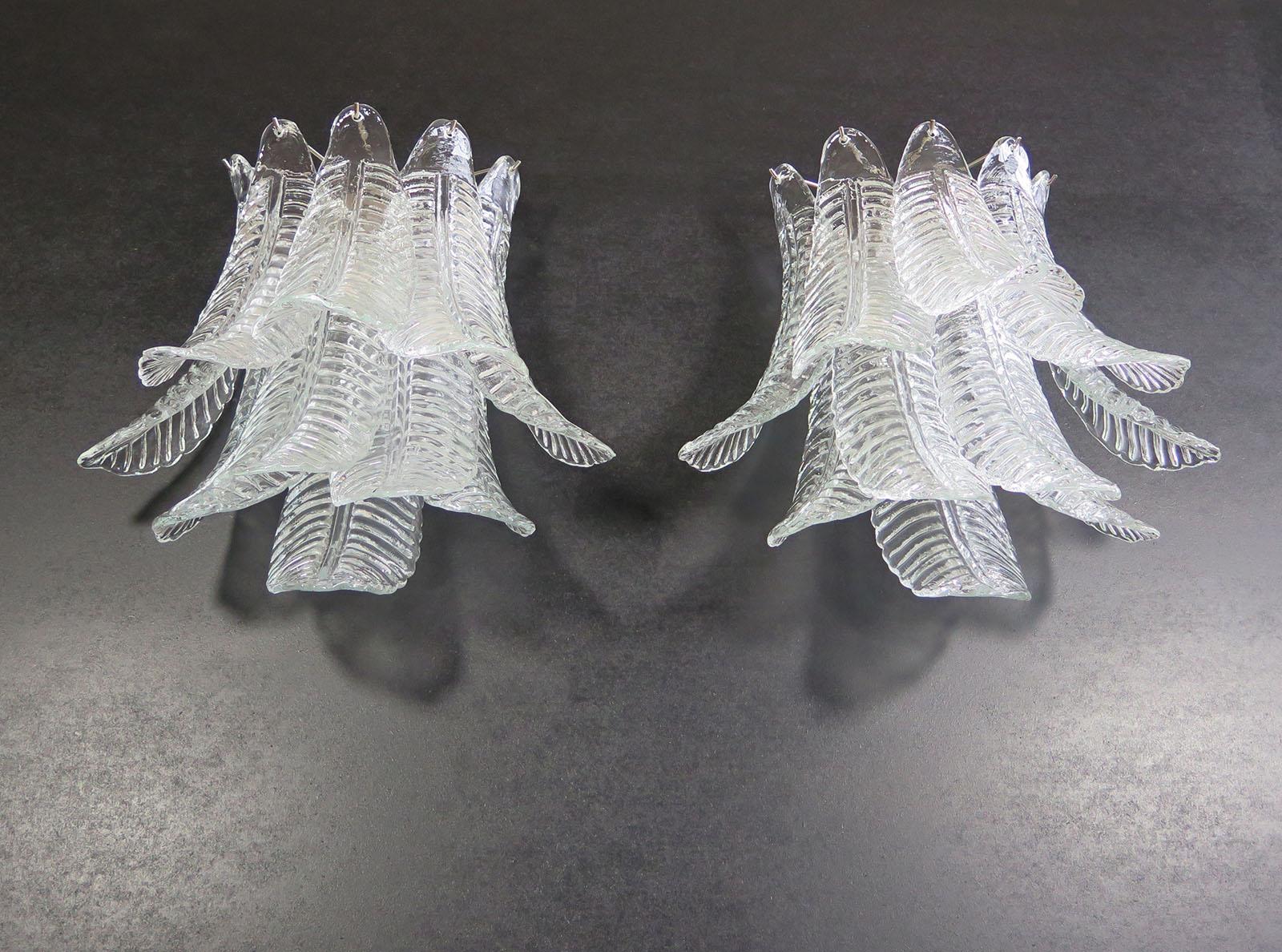 Blown Glass Pair of Vintage Murano Six-Tier Felci Wall Sconce