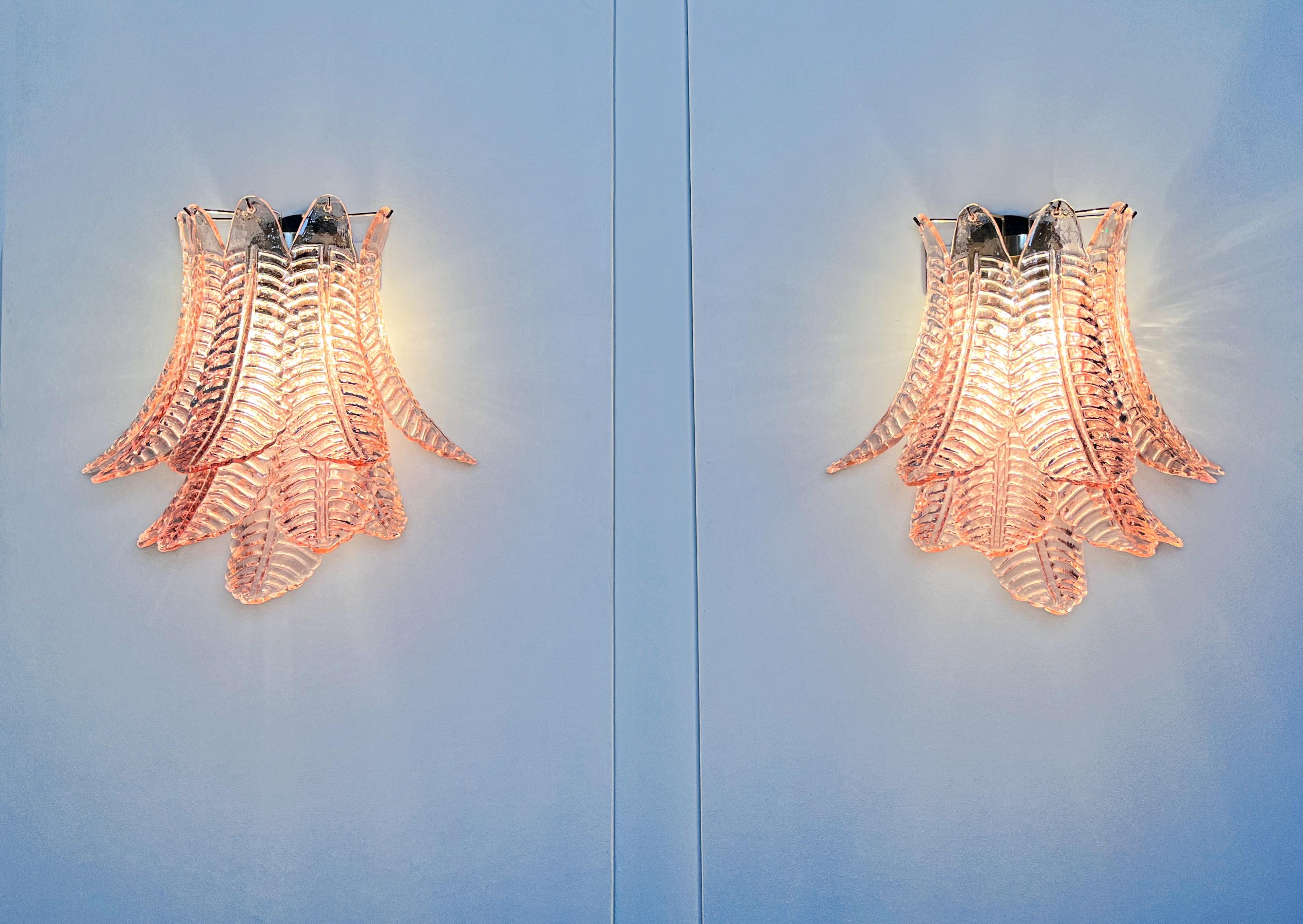 Pair of Vintage Murano Six-Tier Felci Wall Sconce, Pink Glasses 2