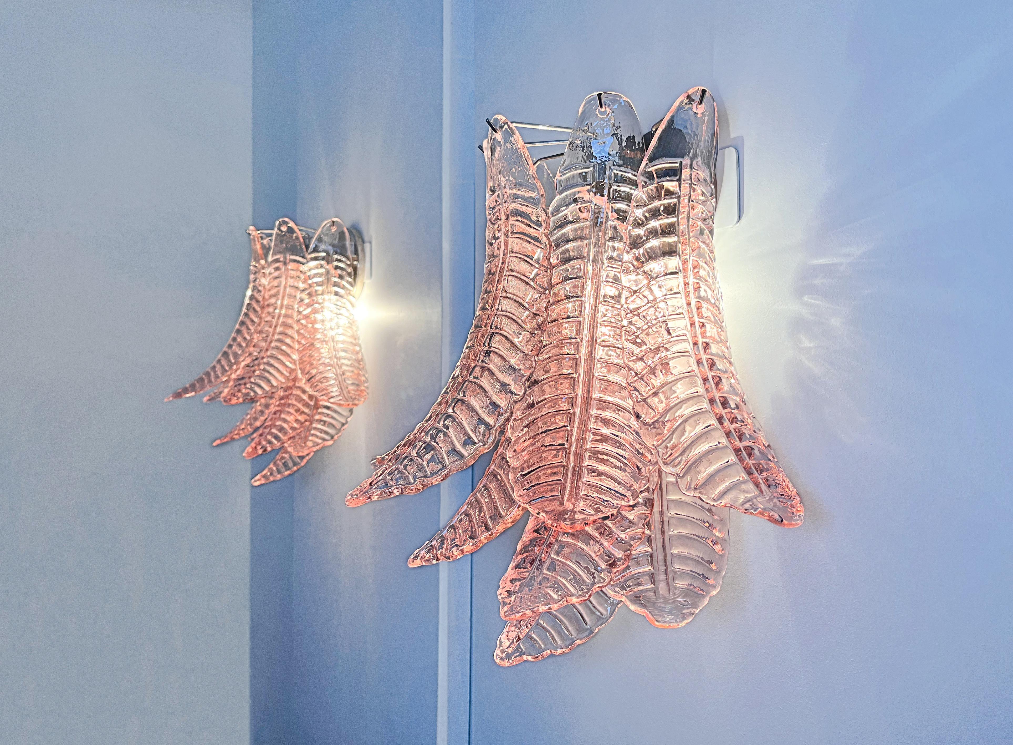 Pair of Vintage Murano Six-Tier Felci Wall Sconce, Pink Glasses 3