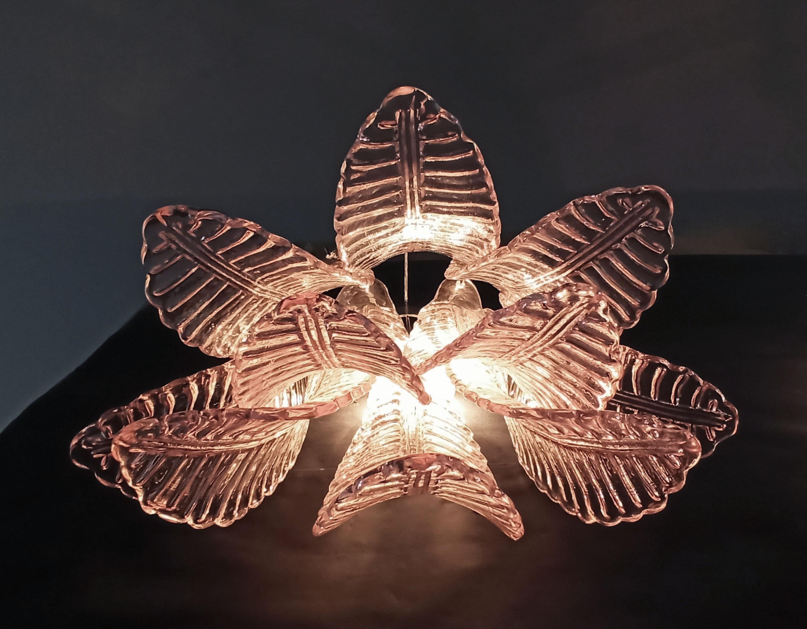 Pair of Vintage Murano Six-Tier Felci Wall Sconce, Pink Glasses 4
