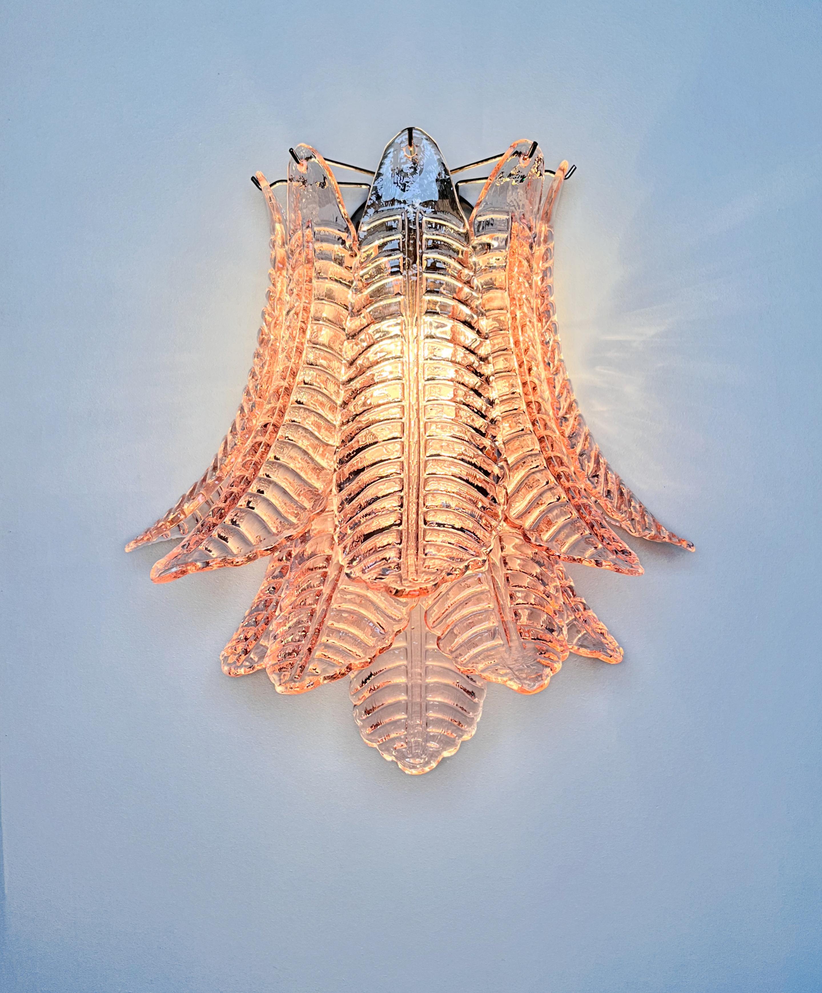Pair of Vintage Murano Six-Tier Felci Wall Sconce, Pink Glasses 4